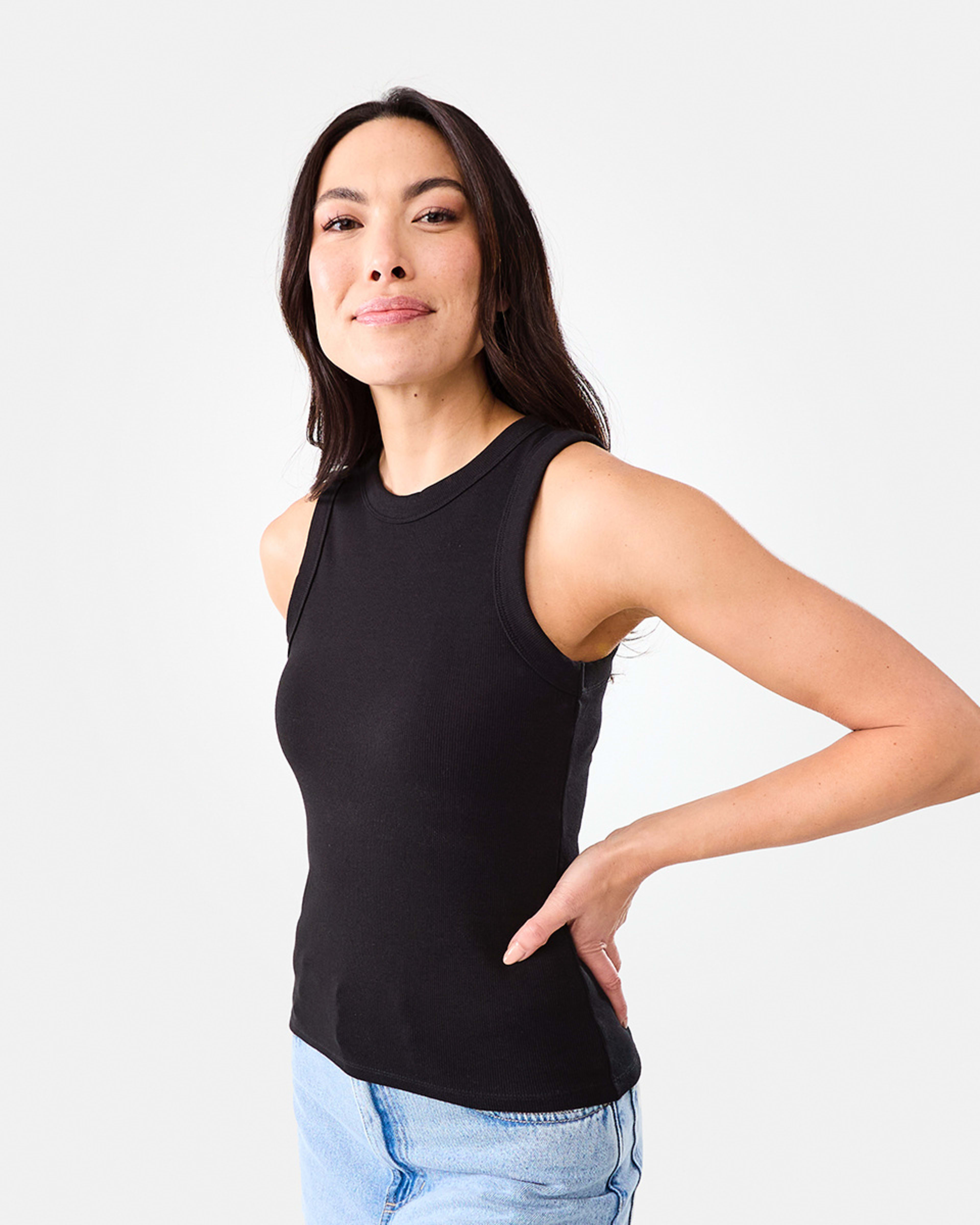 2 Sleeveless Rib Tank Black, 2 of 5