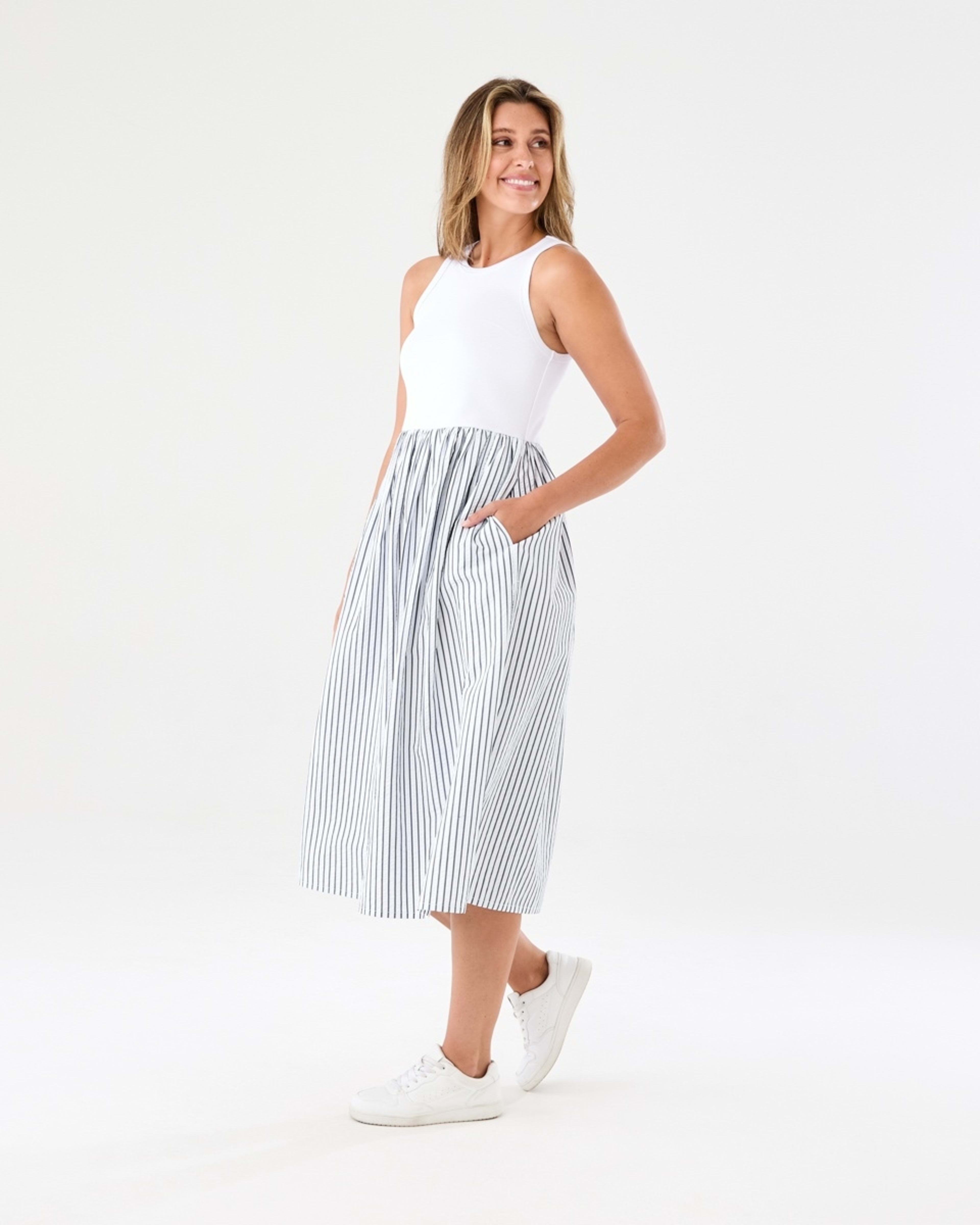 2 Sleeveless Racer Knit Woven Midi Dress Luna Strp, 2 of 6