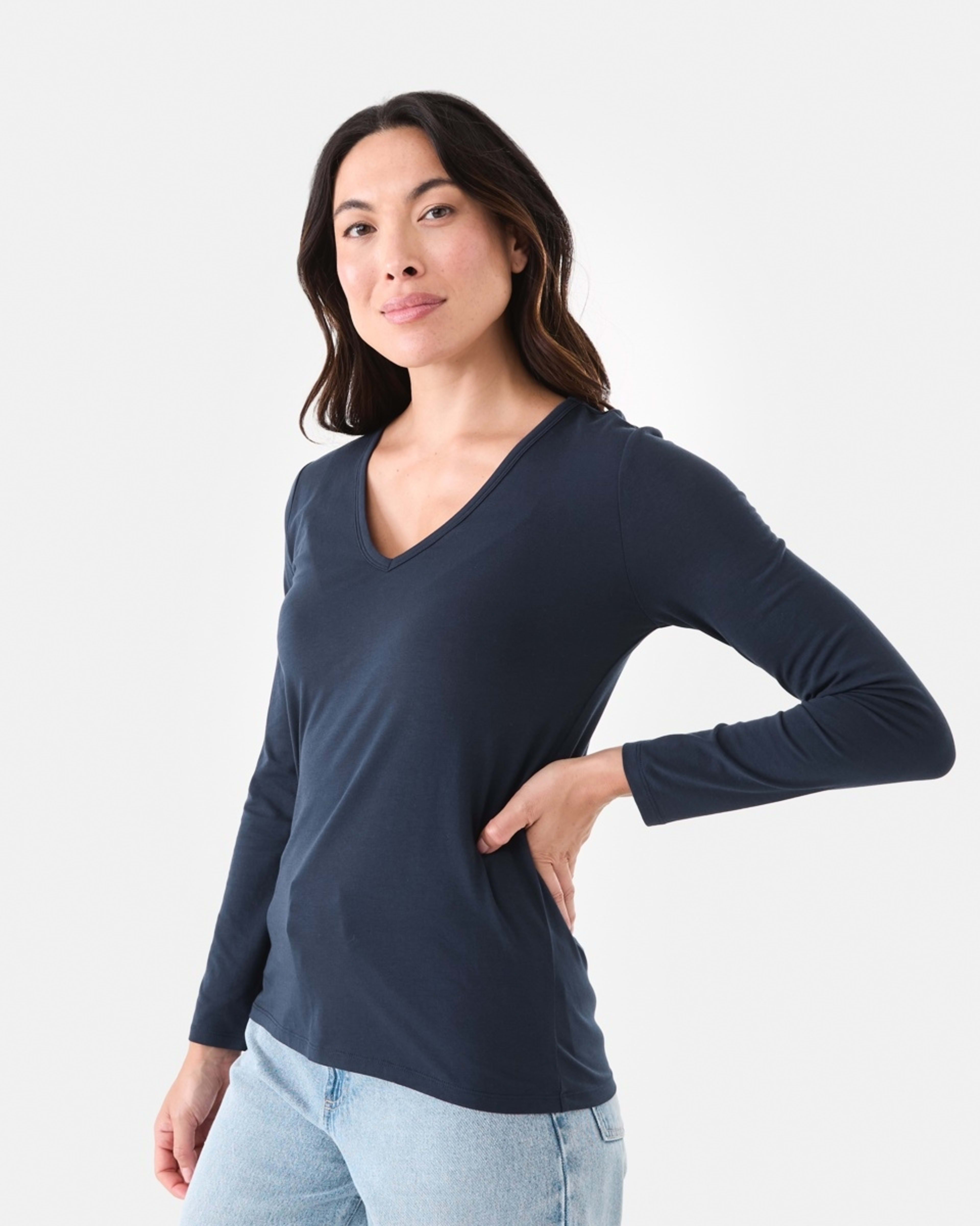2 Long Sleeve Stretch V-Neck T-shirt Navy Blaze, 2 of 5