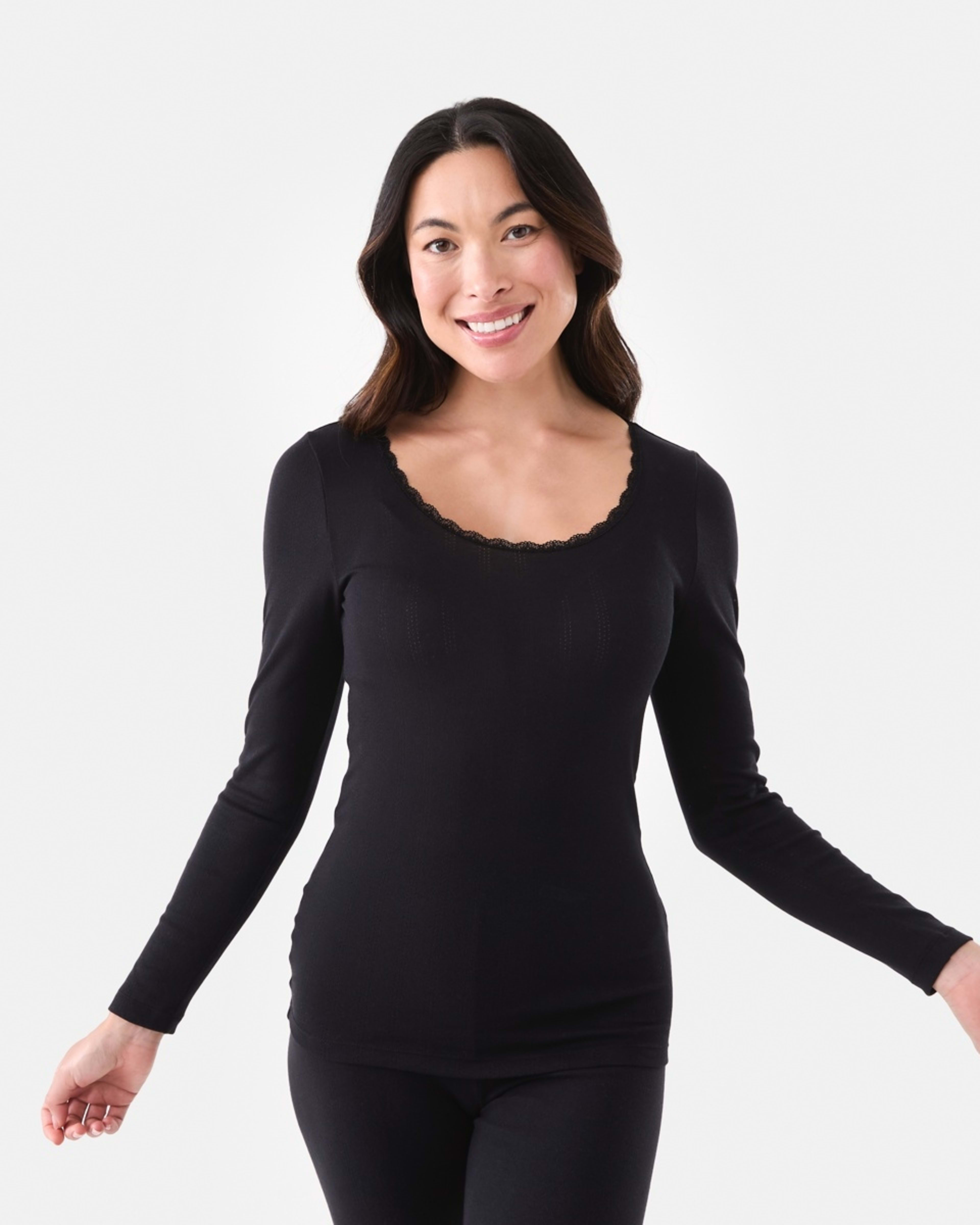 1 Pointelle Long Sleeve Top Black