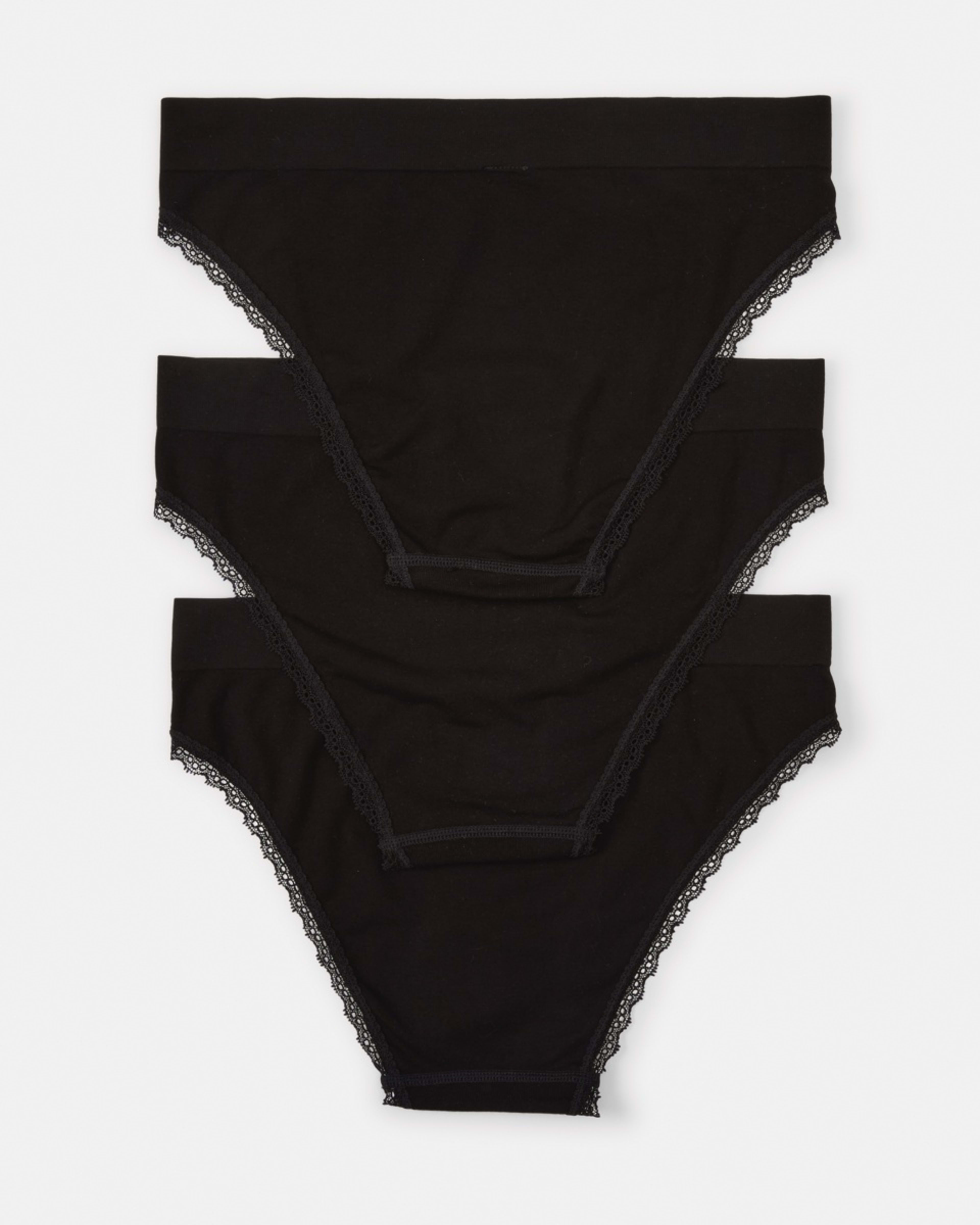 2 3 Pack Seamfree Bamboo Lace Bikini Briefs Bk Bk Bk, 2 of 9