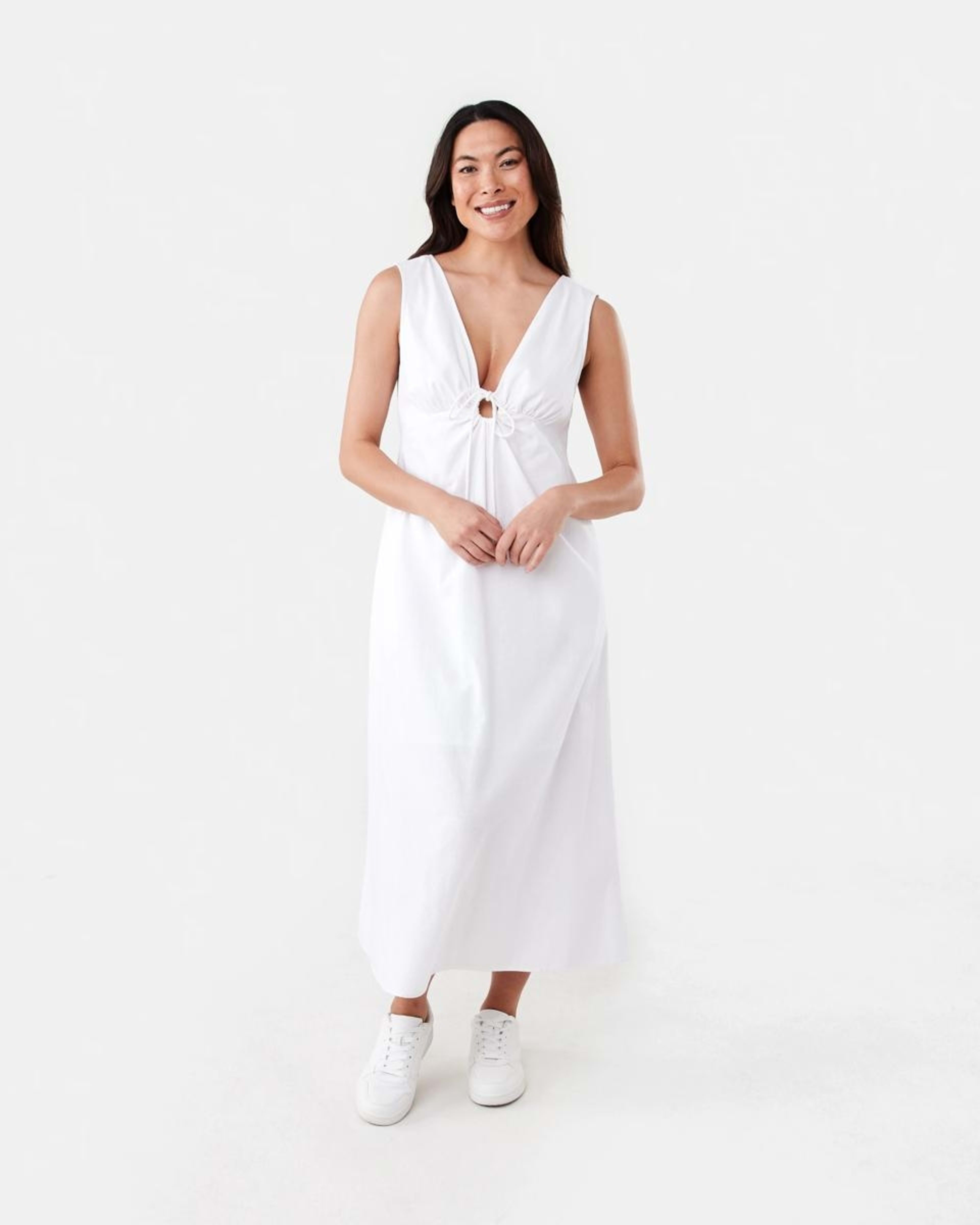 1 Sleeveless Keyhole Maxi Dress White, 1 of 7