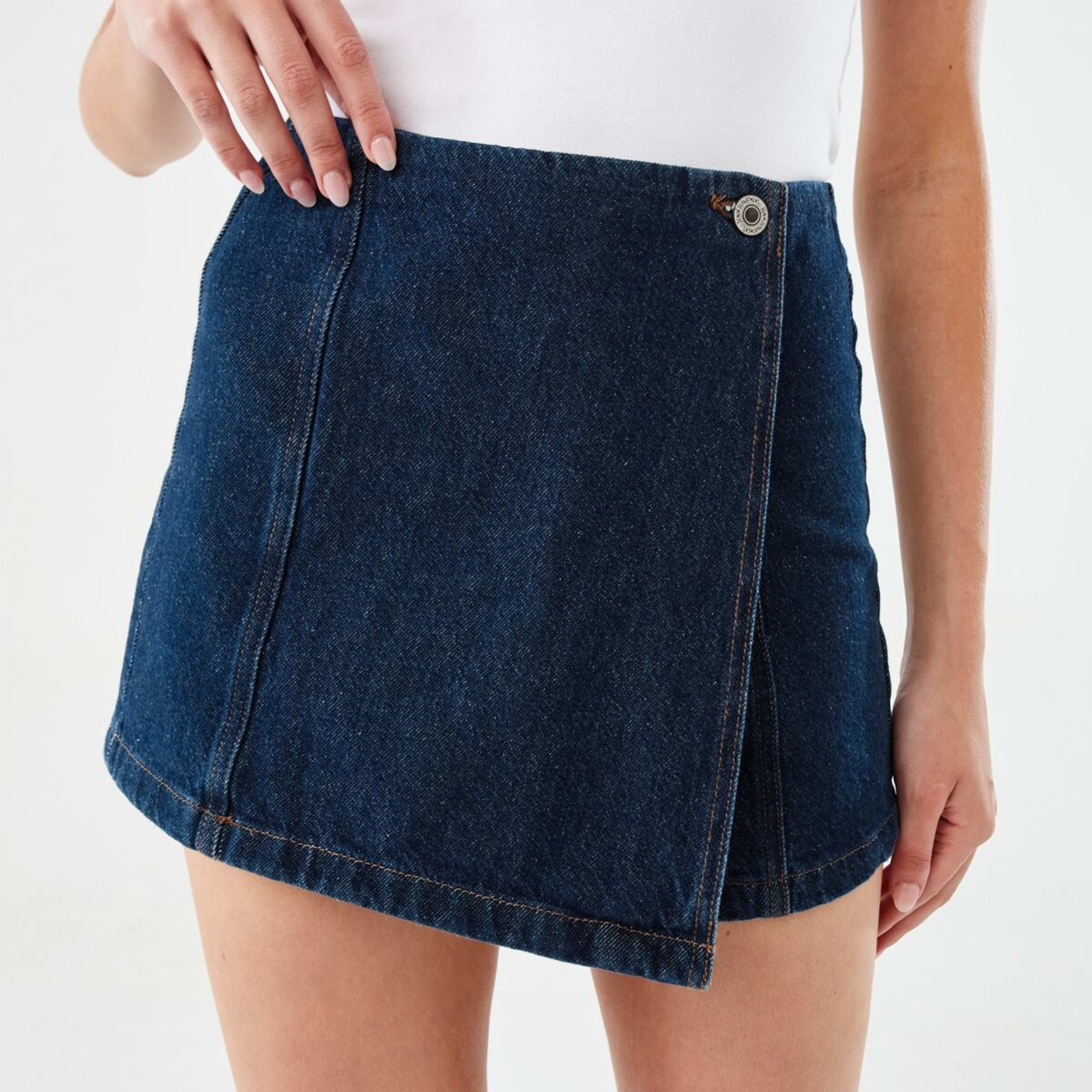 1 No Waist Denim Skort Dark Wash, 1 of 6