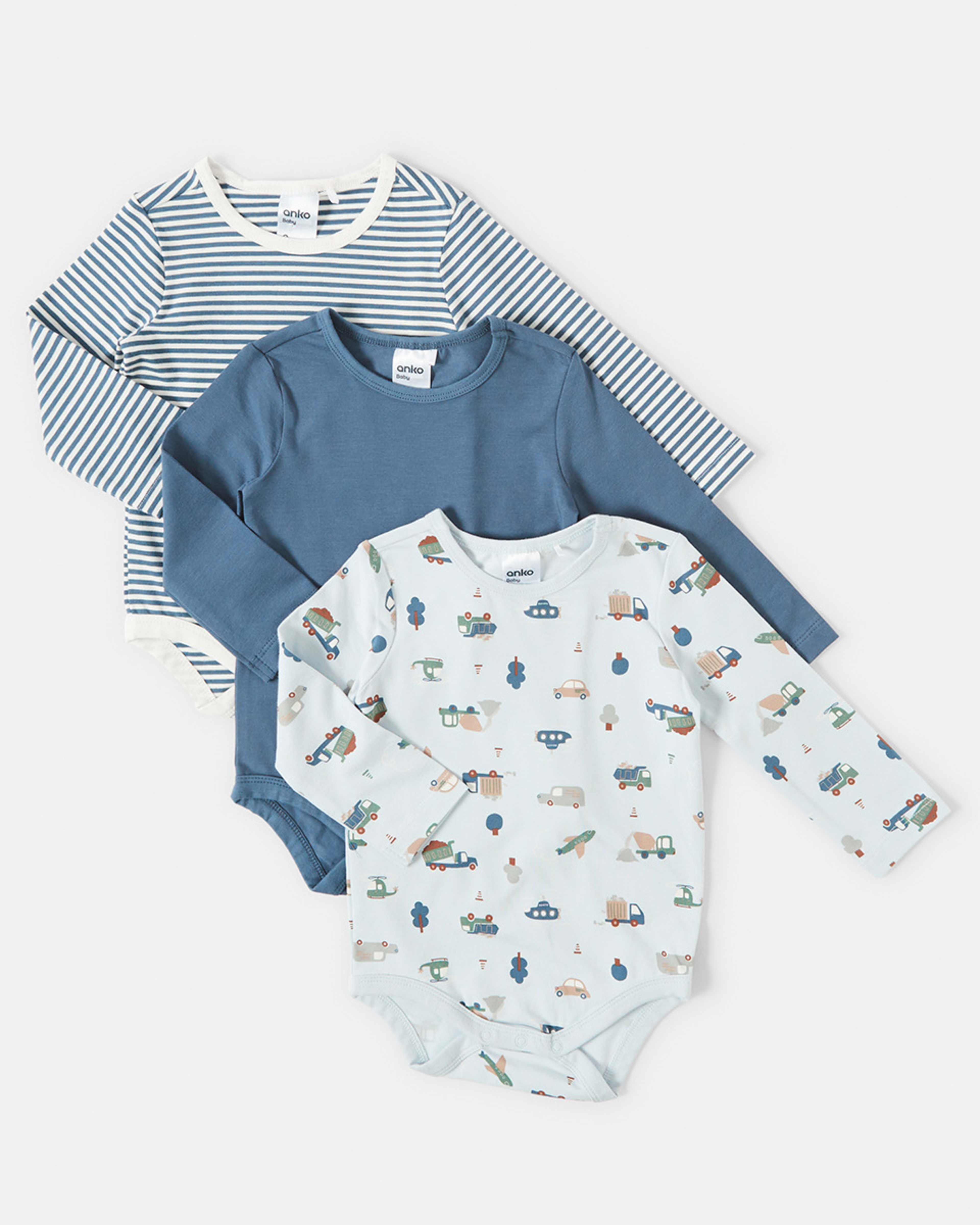 3 Pack Long Sleeve Bodysuits Kmart