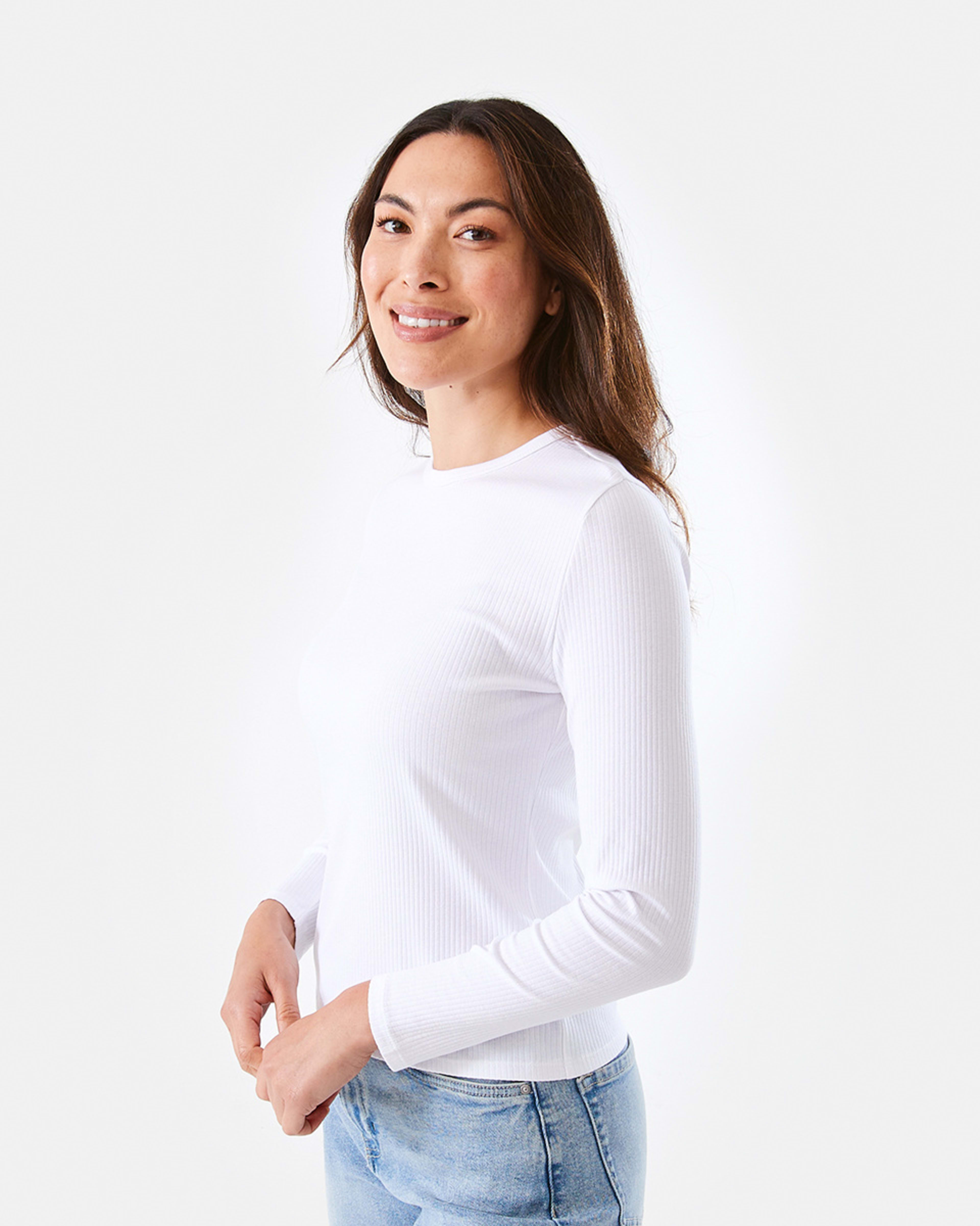 2 Long Sleeve Rib Crew Neck T-shirt White, 2 of 5