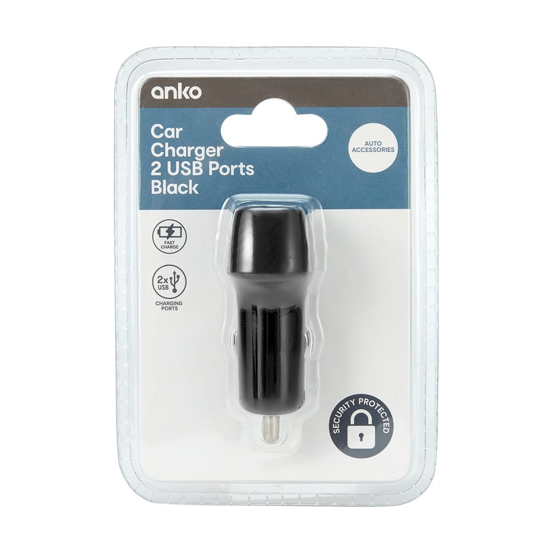 36W Dual USB Car Charger Black Kmart