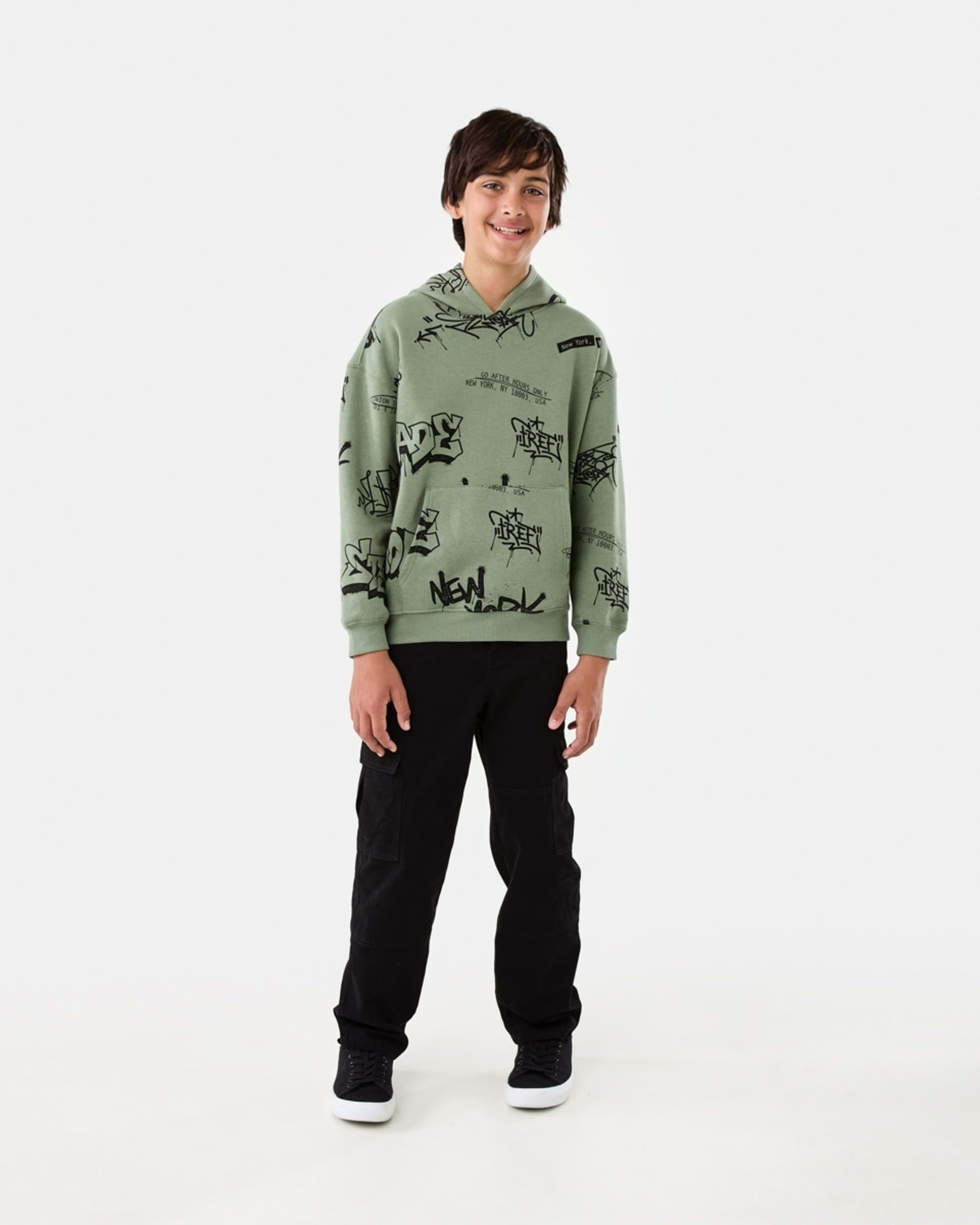 6 Print Pullover Hoodie With Pocket Grn Grfiti, 6 of 9