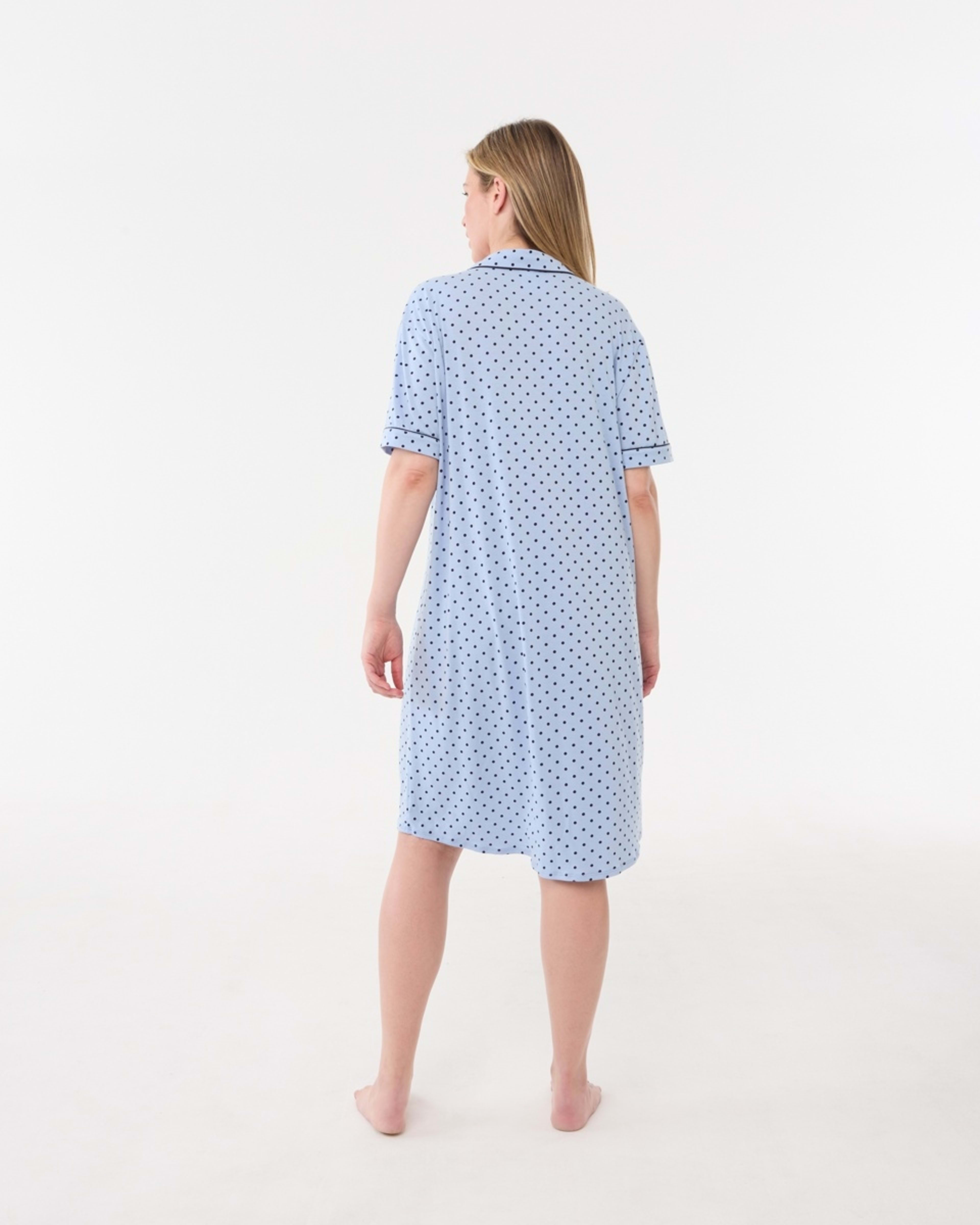 3 Short Sleeve Button Through Comfort Nightie LARGE SPOT BRUNI BLUE, 3 of 5