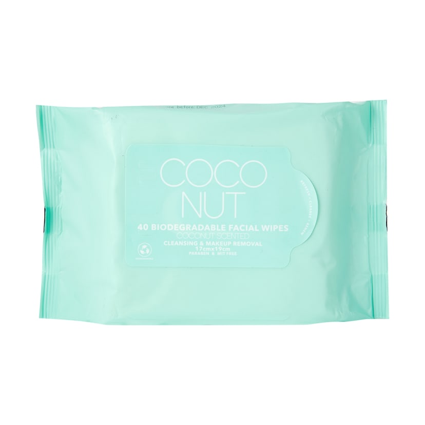 40 Pack Cleansing & Makeup Removal Biodegradable Facial Wipes Coconut