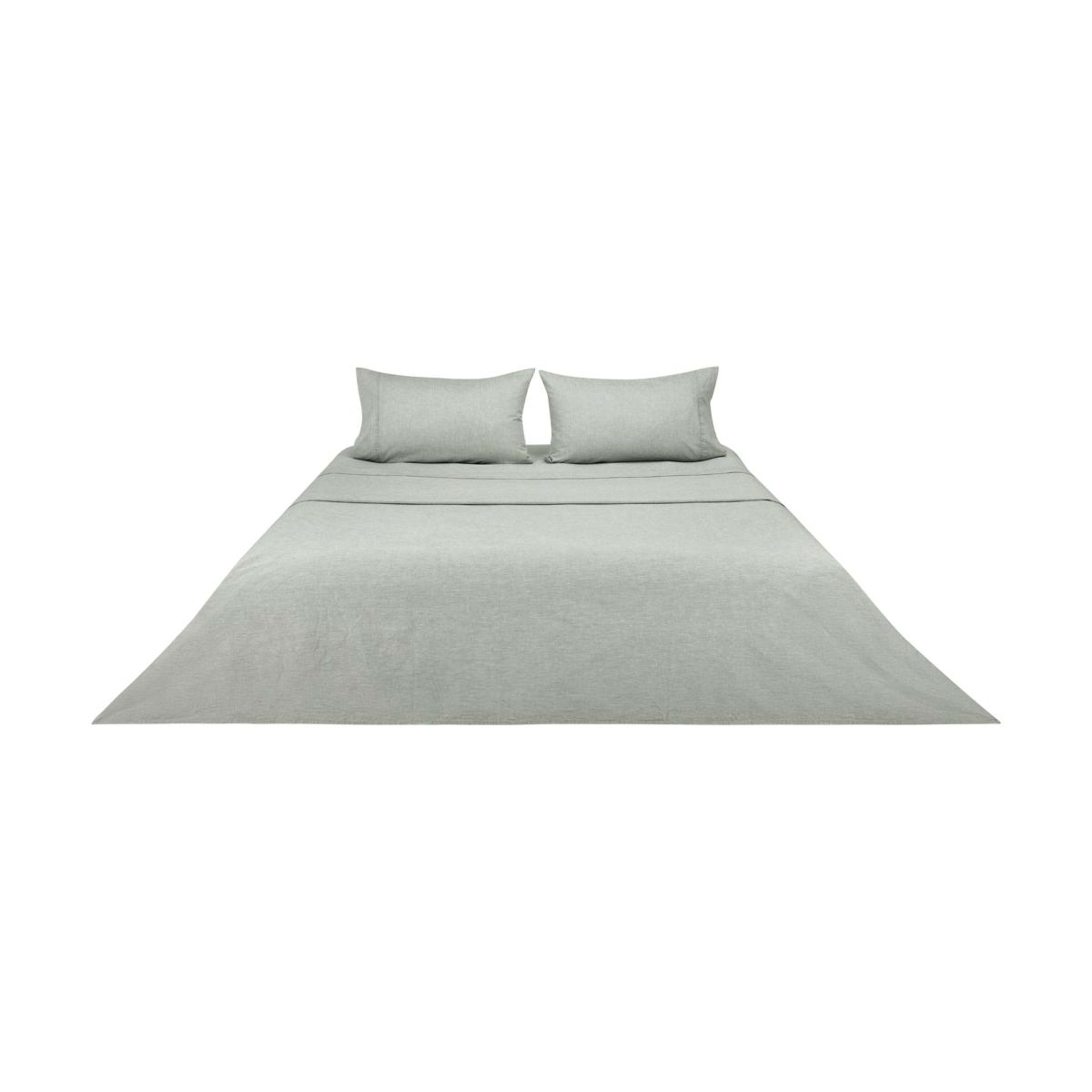 6 Stonewashed Chambray Cotton Sheet Set - King Bed, Sage, 6 of 7