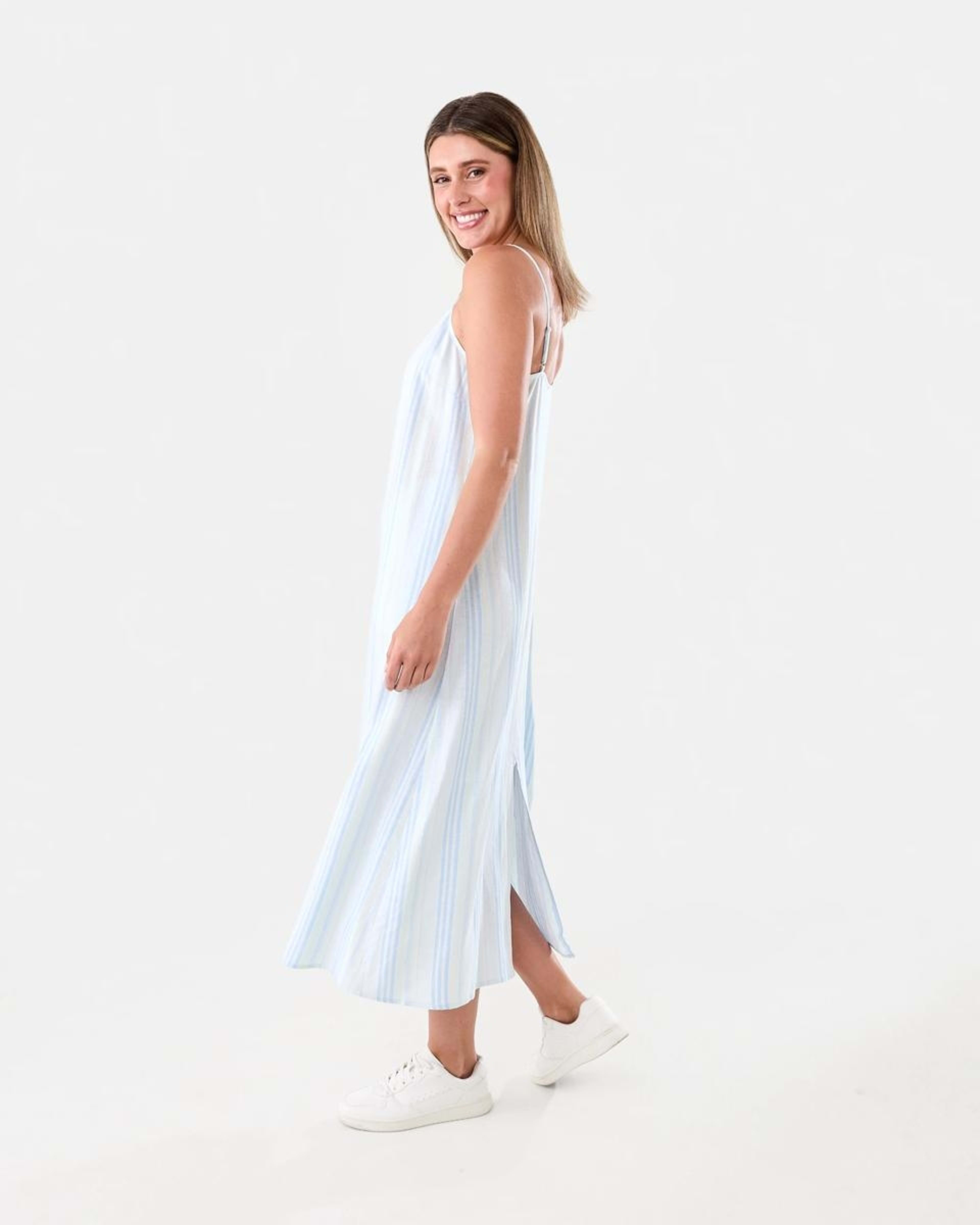 2 Sleeveless V-Neck Linen Blend Midi Dress Strp Spun, 2 of 7