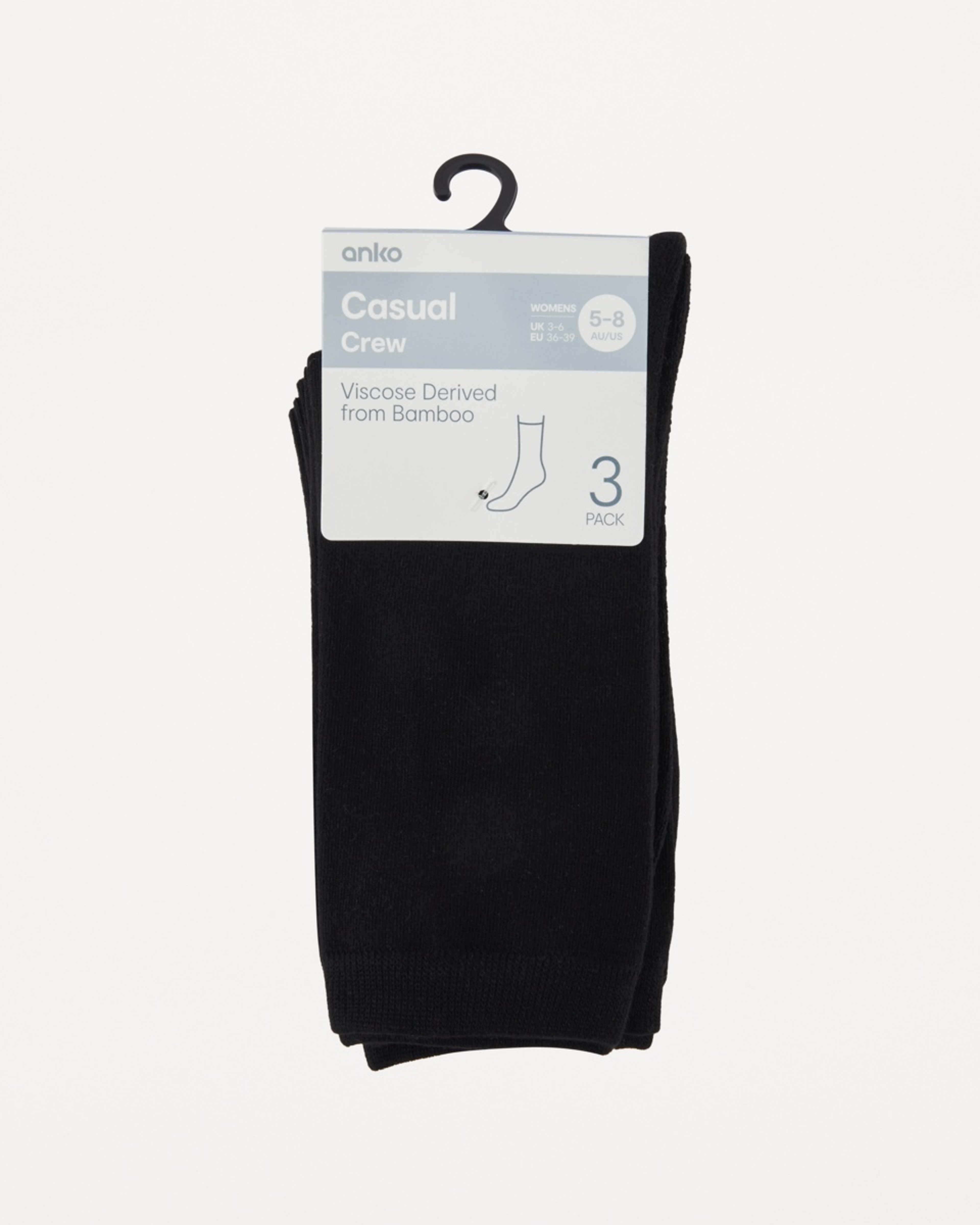 3 3 Pack Bamboo Crew Socks BLACK, 3 of 3