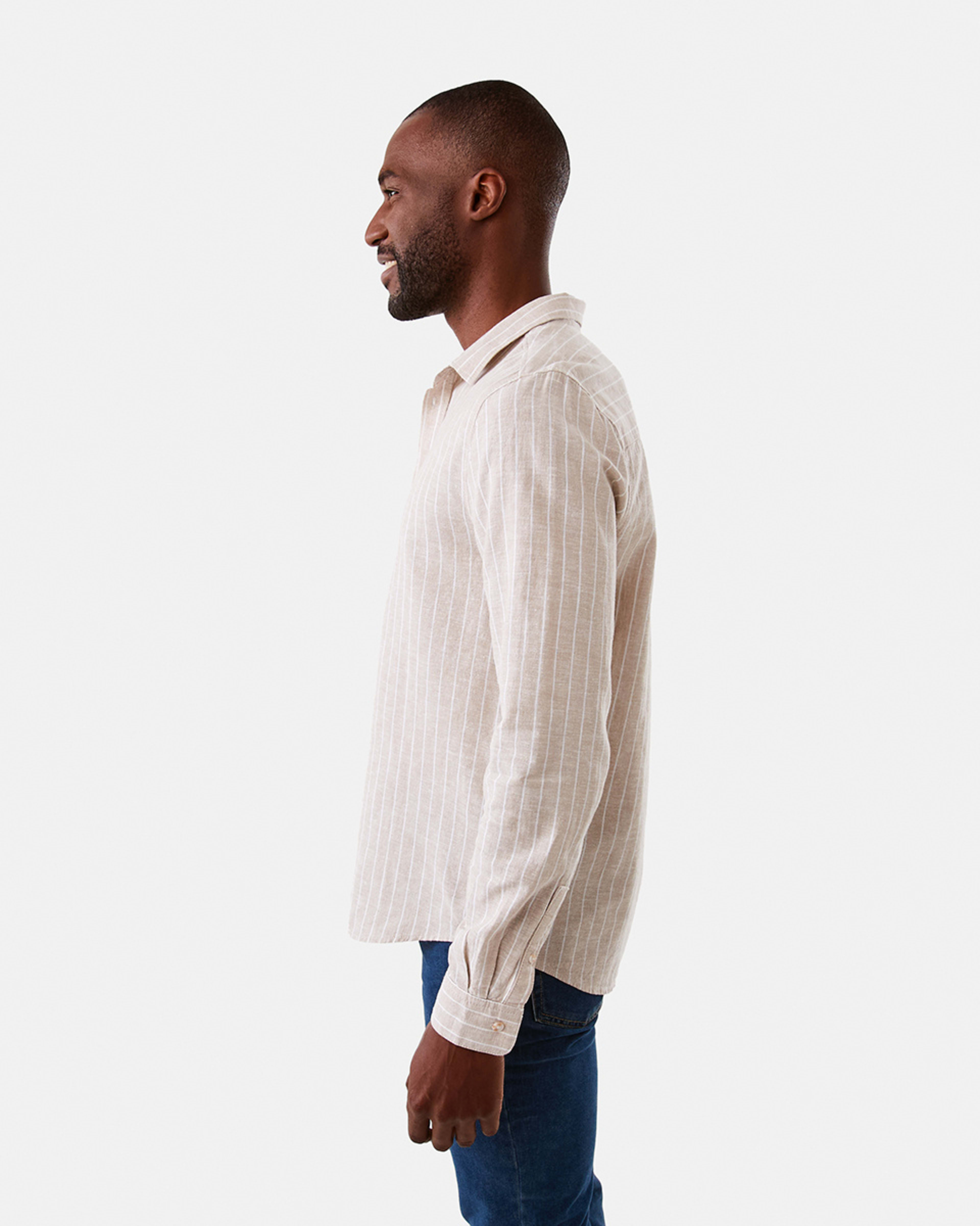 2 Long Sleeve Stripe Linen Blend Shirt Nat Stripe, 2 of 6