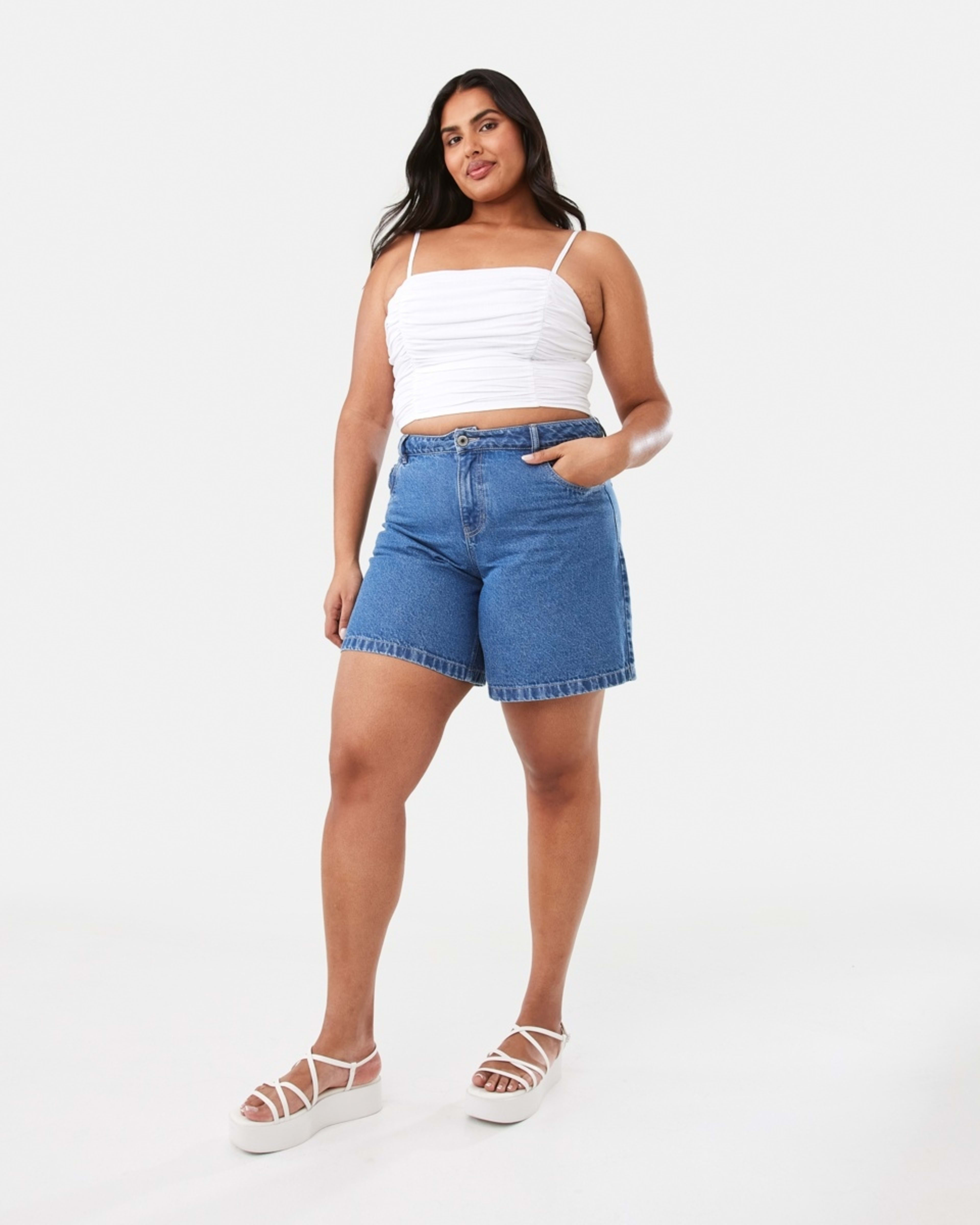 2 Sleeveless Ruched Crop Top White, 2 of 6