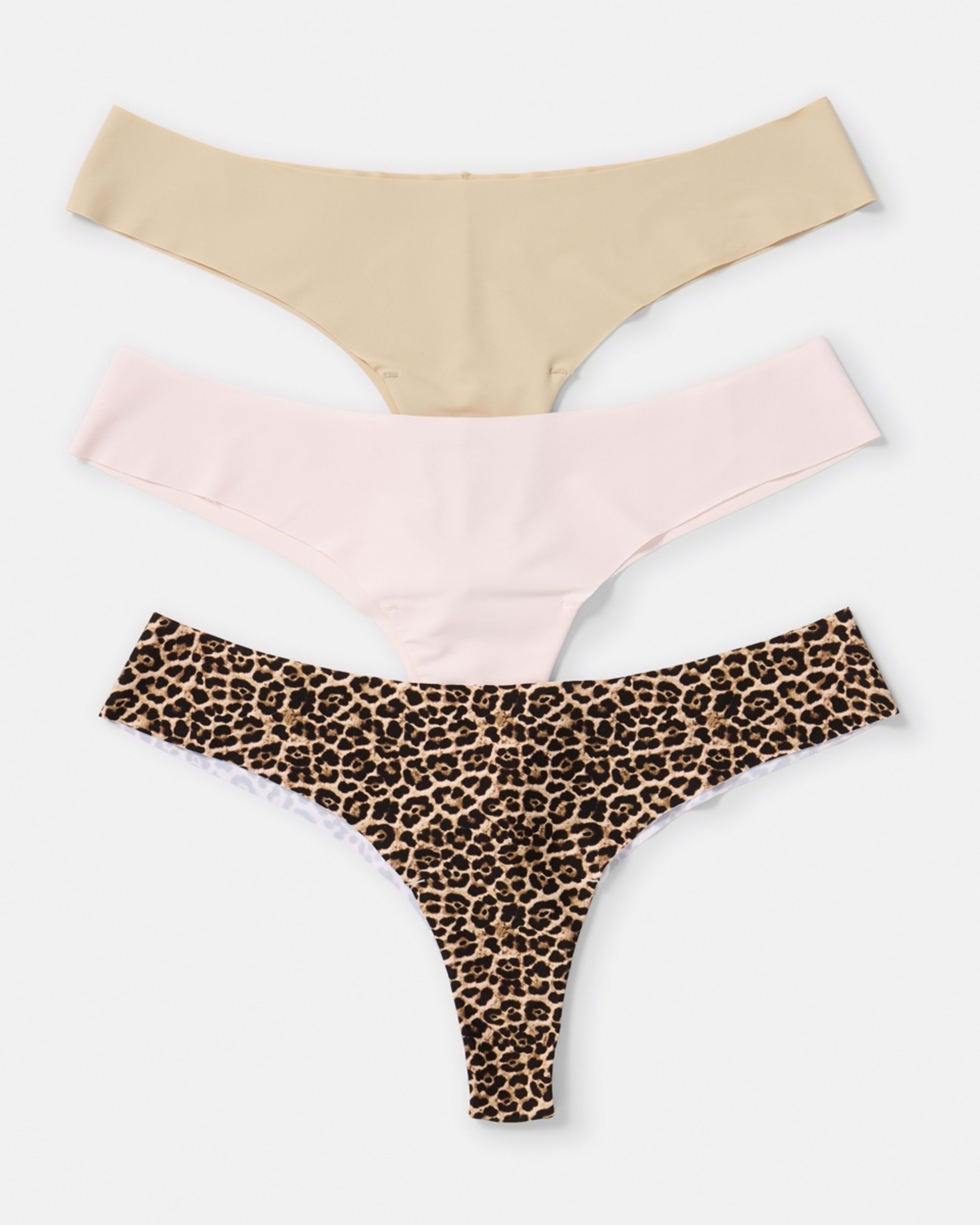 1 3 Pack No Show G-String Briefs LEOPARD, PINK CHALK, LIGHT FAWN, 1 of 8