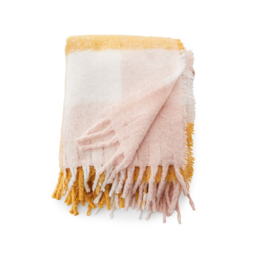 Check Woven Throw Pink and Mustard Kmart