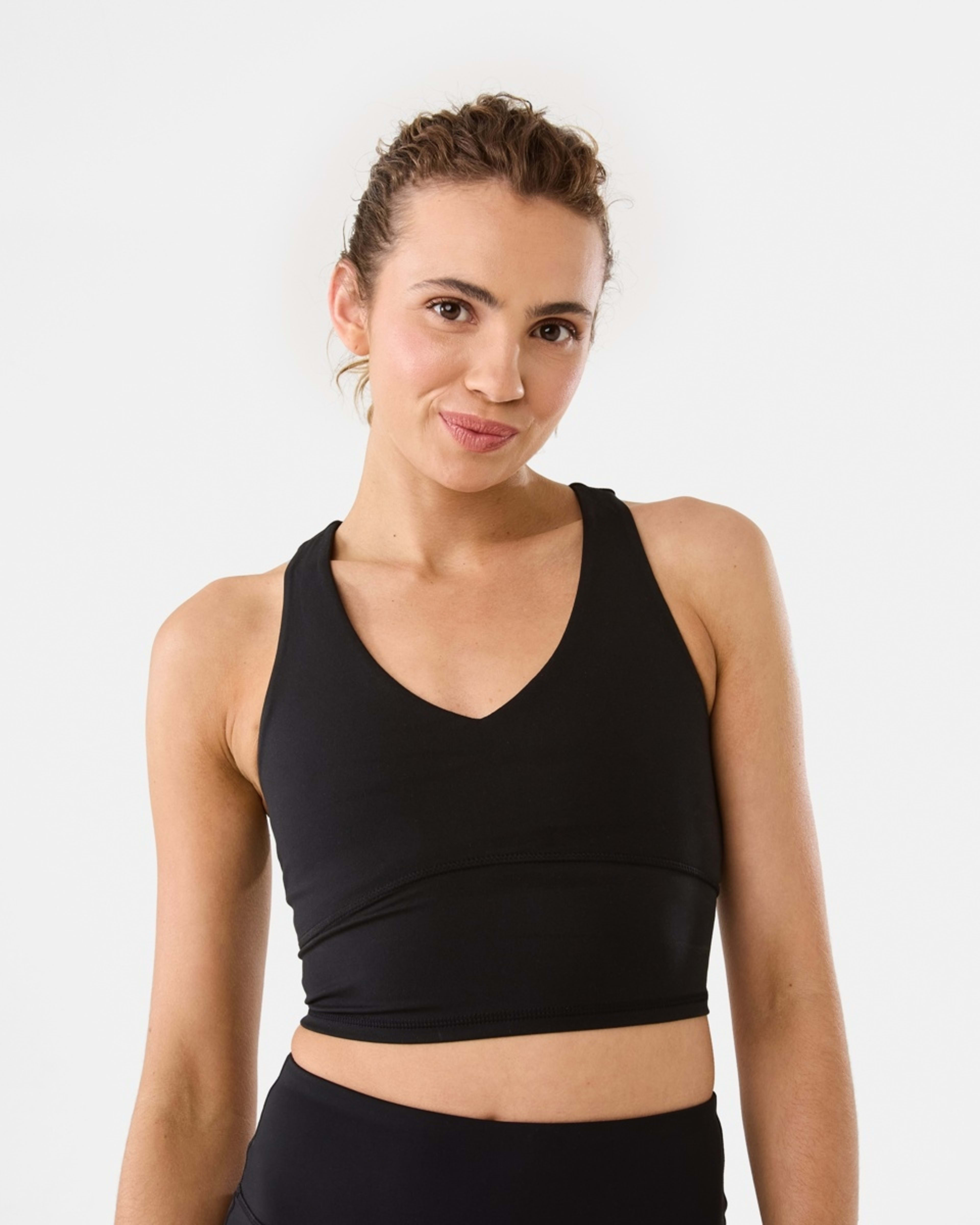 1 Active Womens Ultrasoft Longline Crop Top BLACK