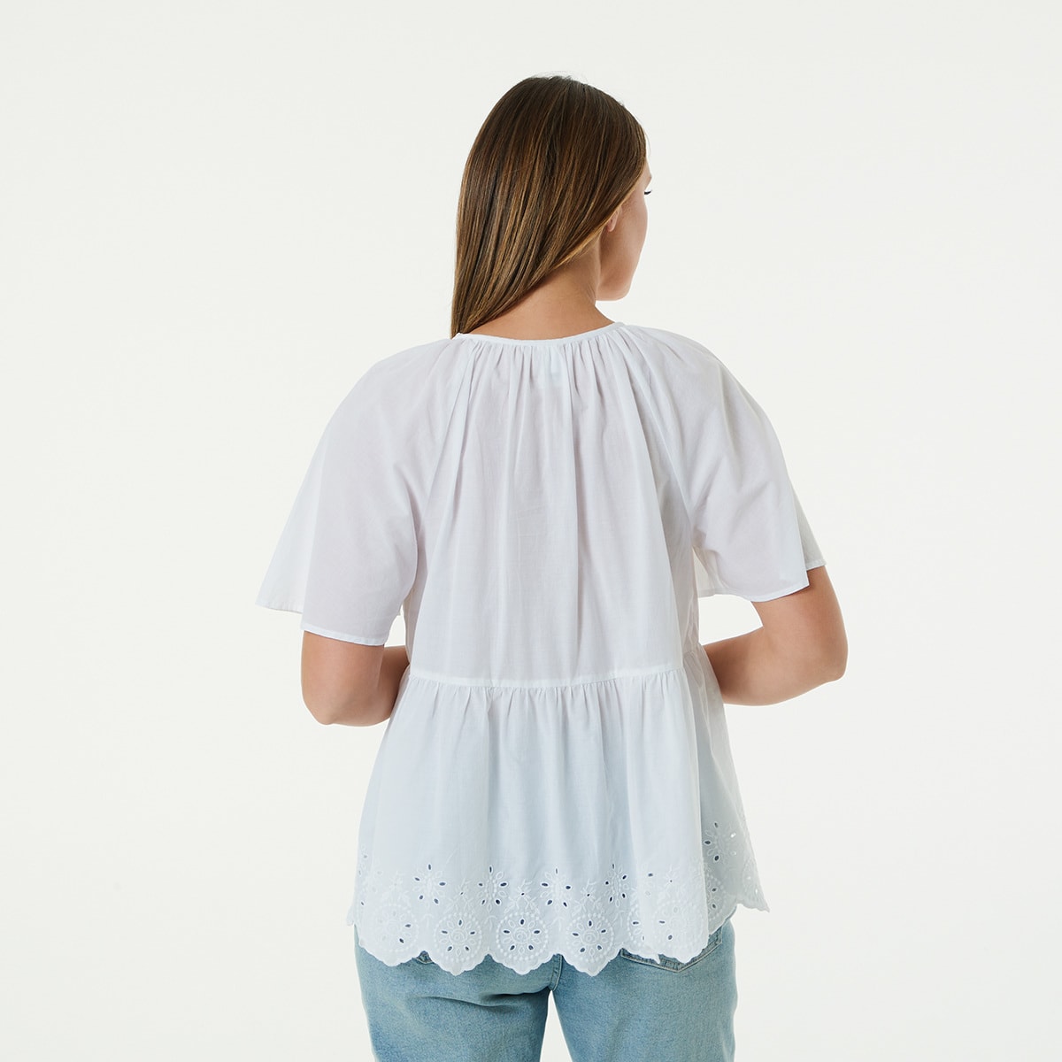Short Sleeve Broderie Flutter Sleeve Top Kmart