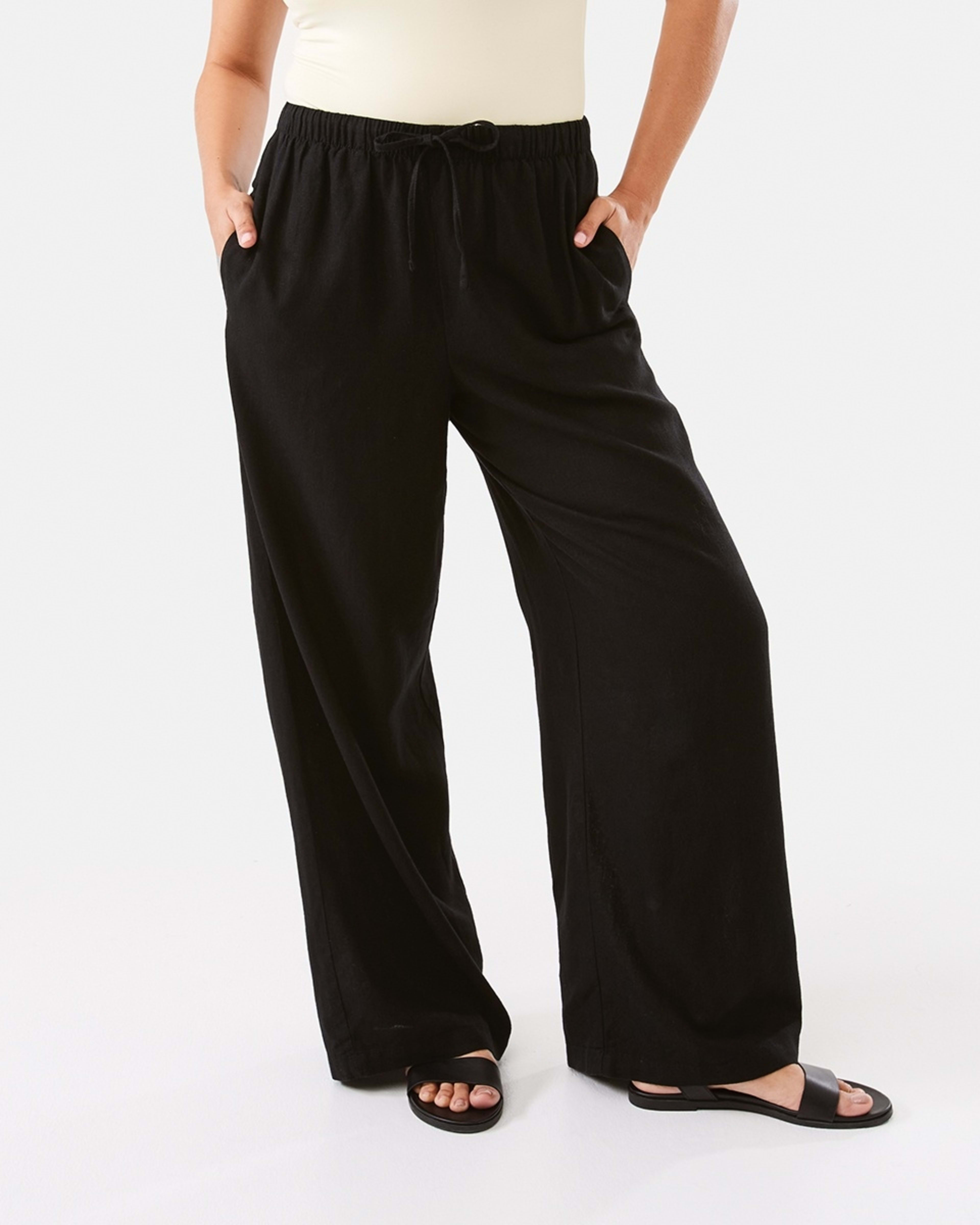 1 Linen Blend Wide Leg Pants Black, 1 of 7