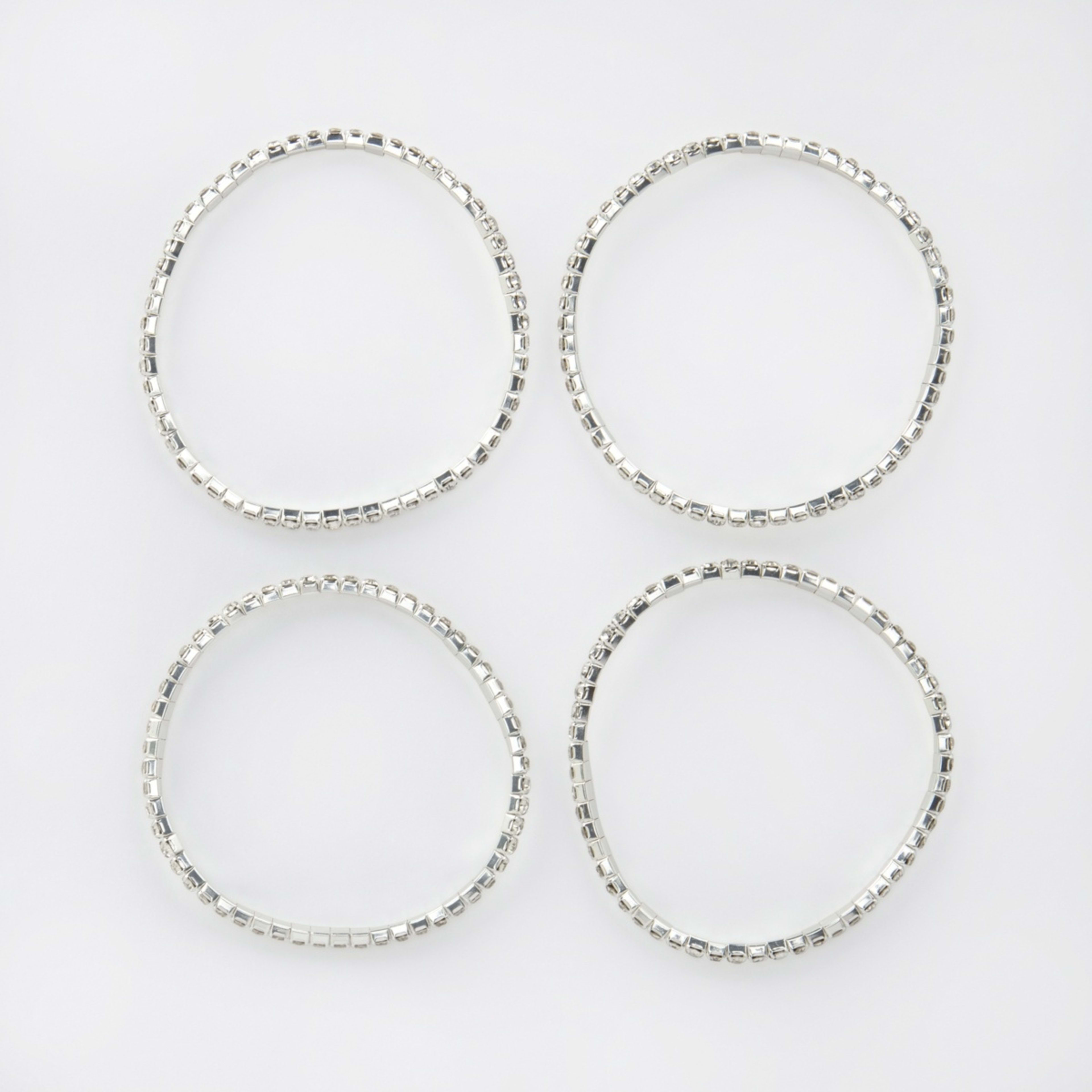 1 4 Pack Diamante Stretch Bracelet - Silver Tone