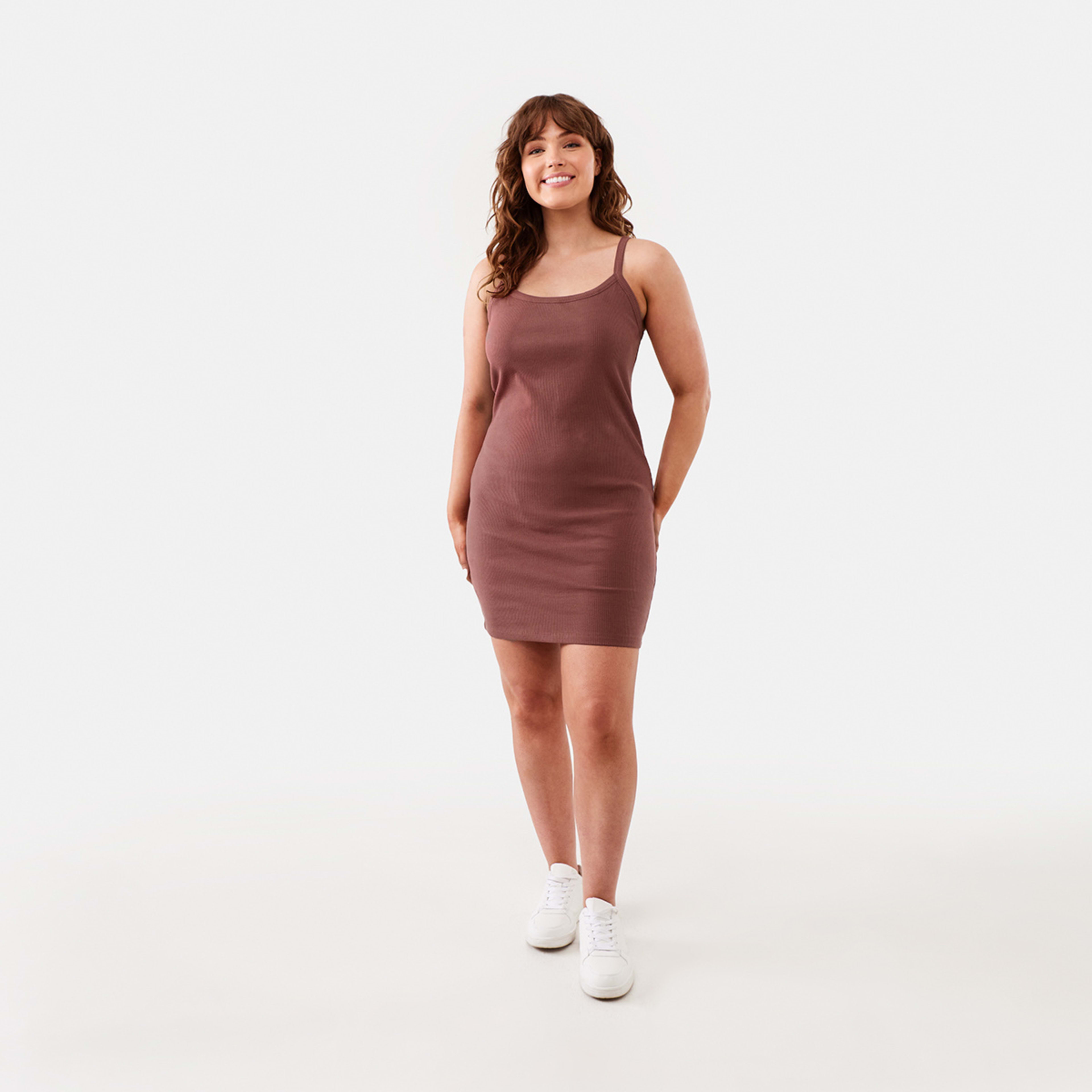 7 Sleeveless Scoop Neck Ribbed Mini Dress Cacao Brn, 7 of 8