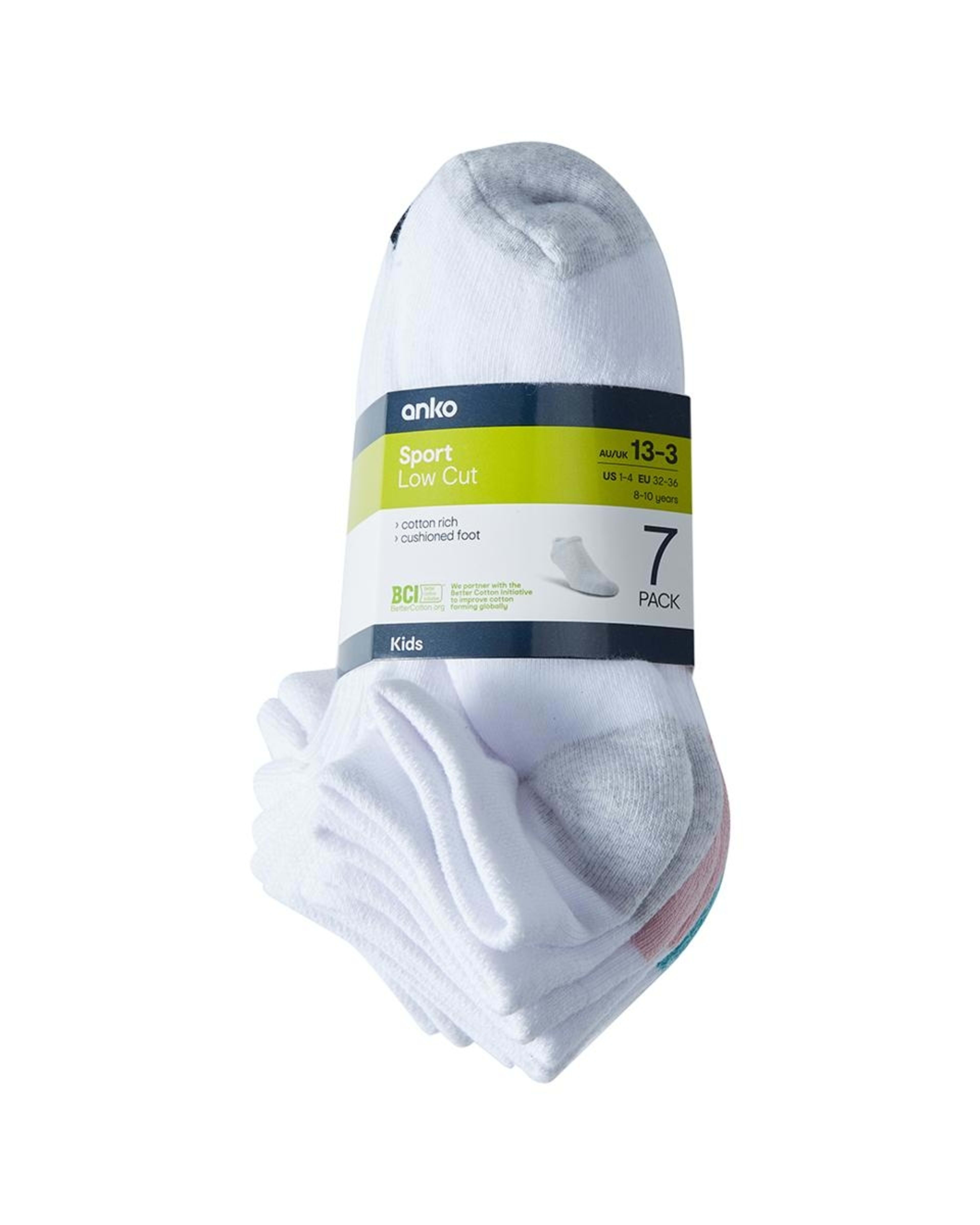 3 7 Pack Active Kids Low Cut Socks White Pink, 3 of 3