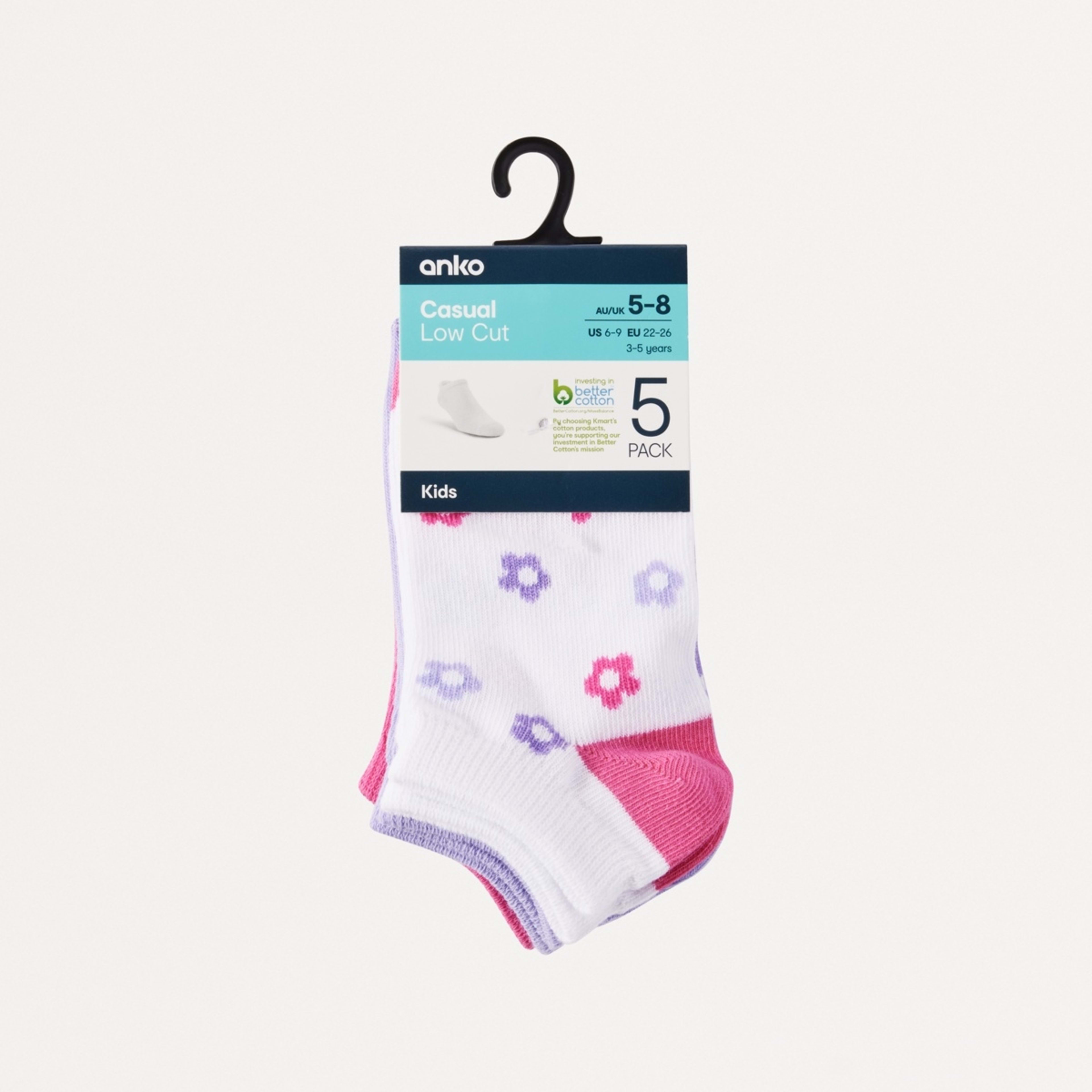 3 5 Pack Trainer Socks Floral Swirl, 3 of 3