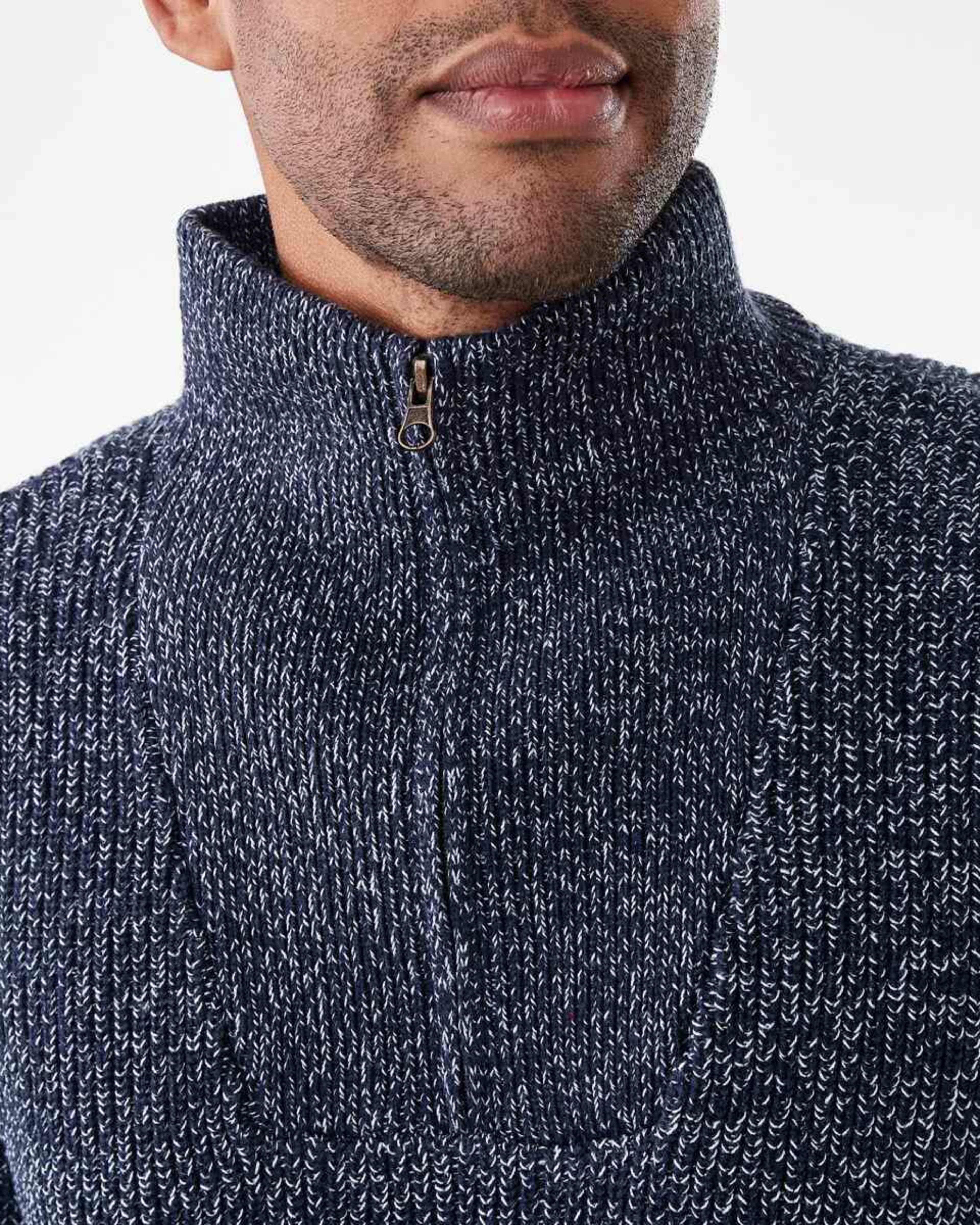 5 1/4 Zip Knit Jumper Nvy Marle, 5 of 5