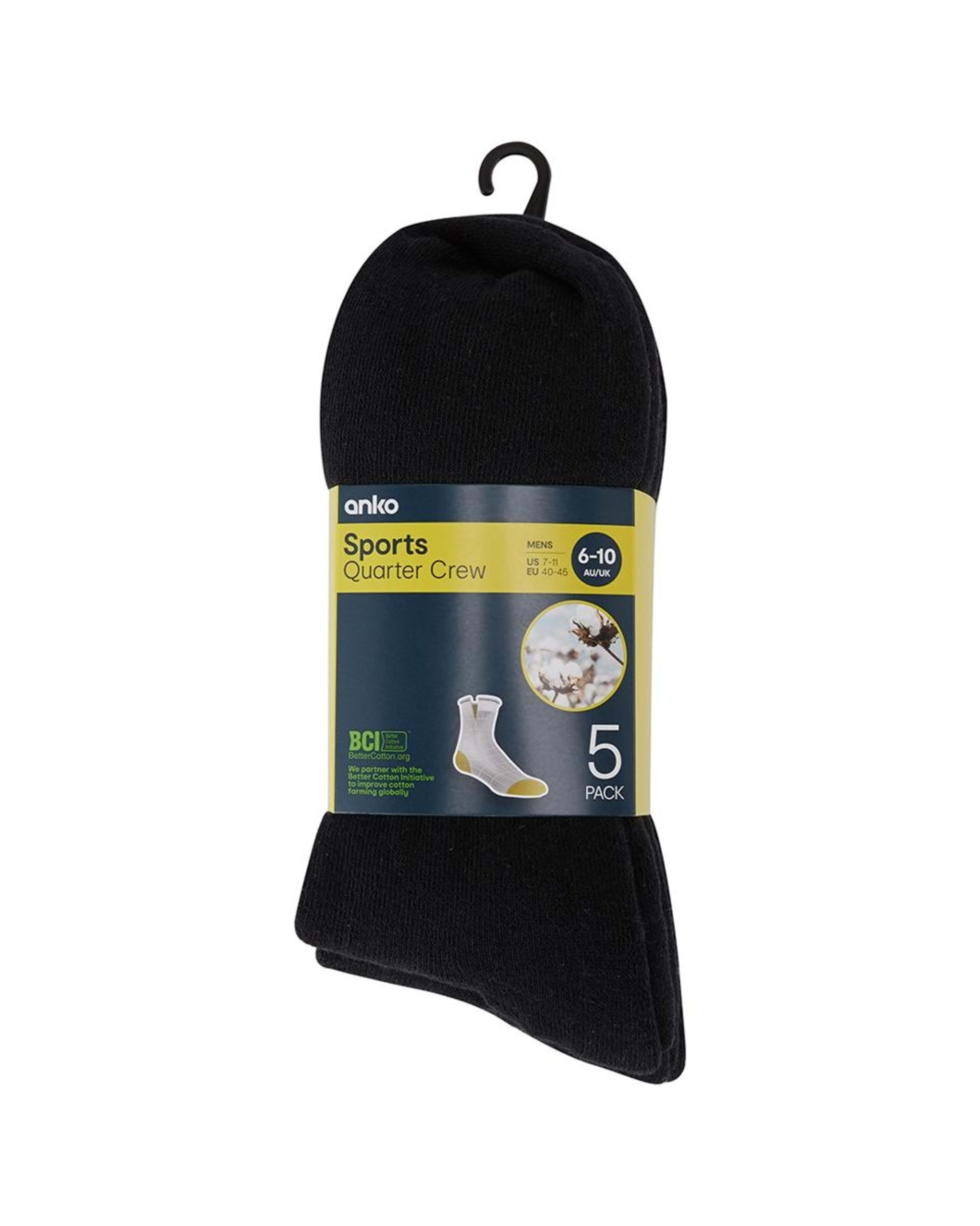 3 5 Pack Quarter Crew Sport Socks BLACK, 3 of 3