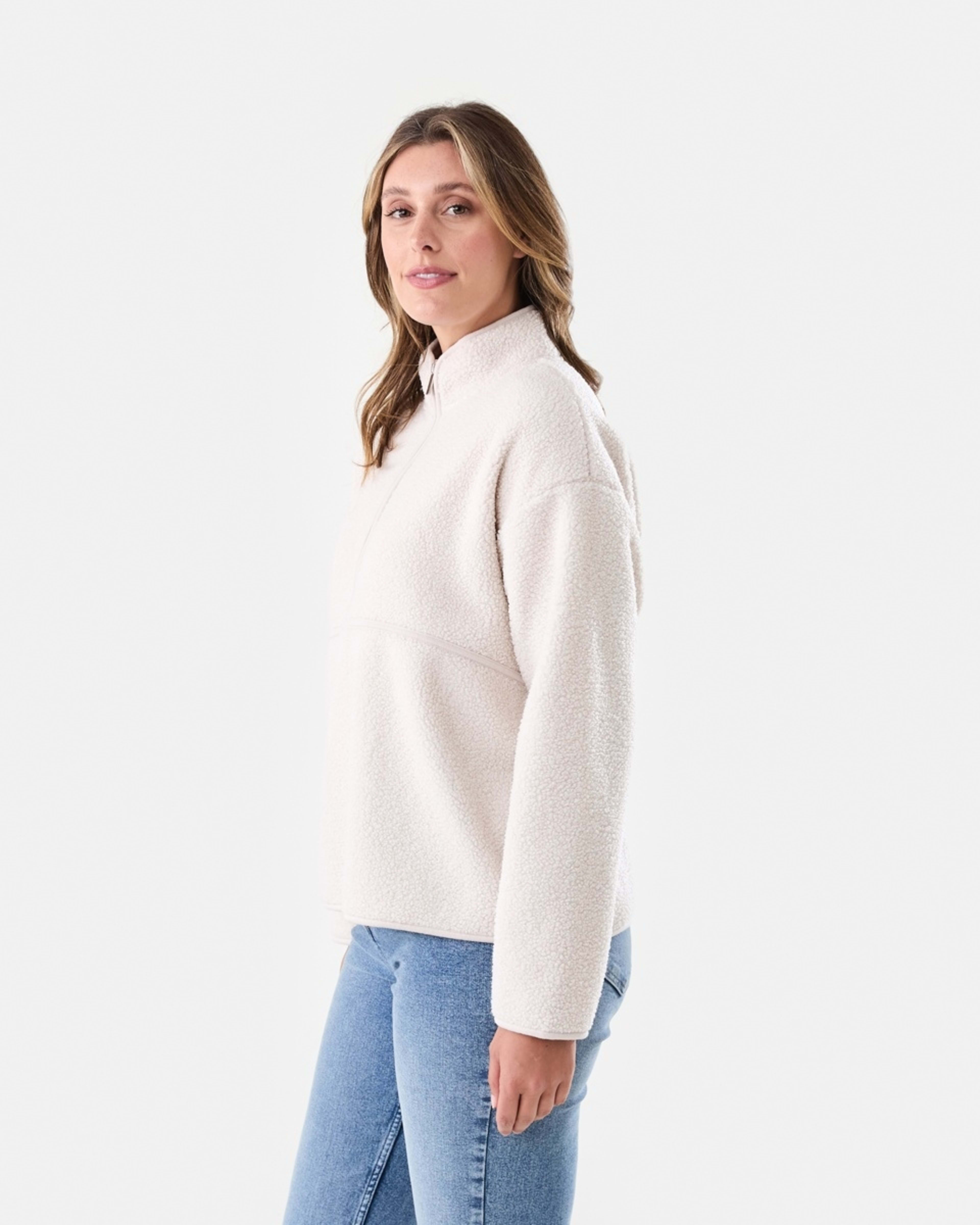 2 Long Sleeve Quarter Zip Through Boucle Sweatshirt Nat Beige, 2 of 6