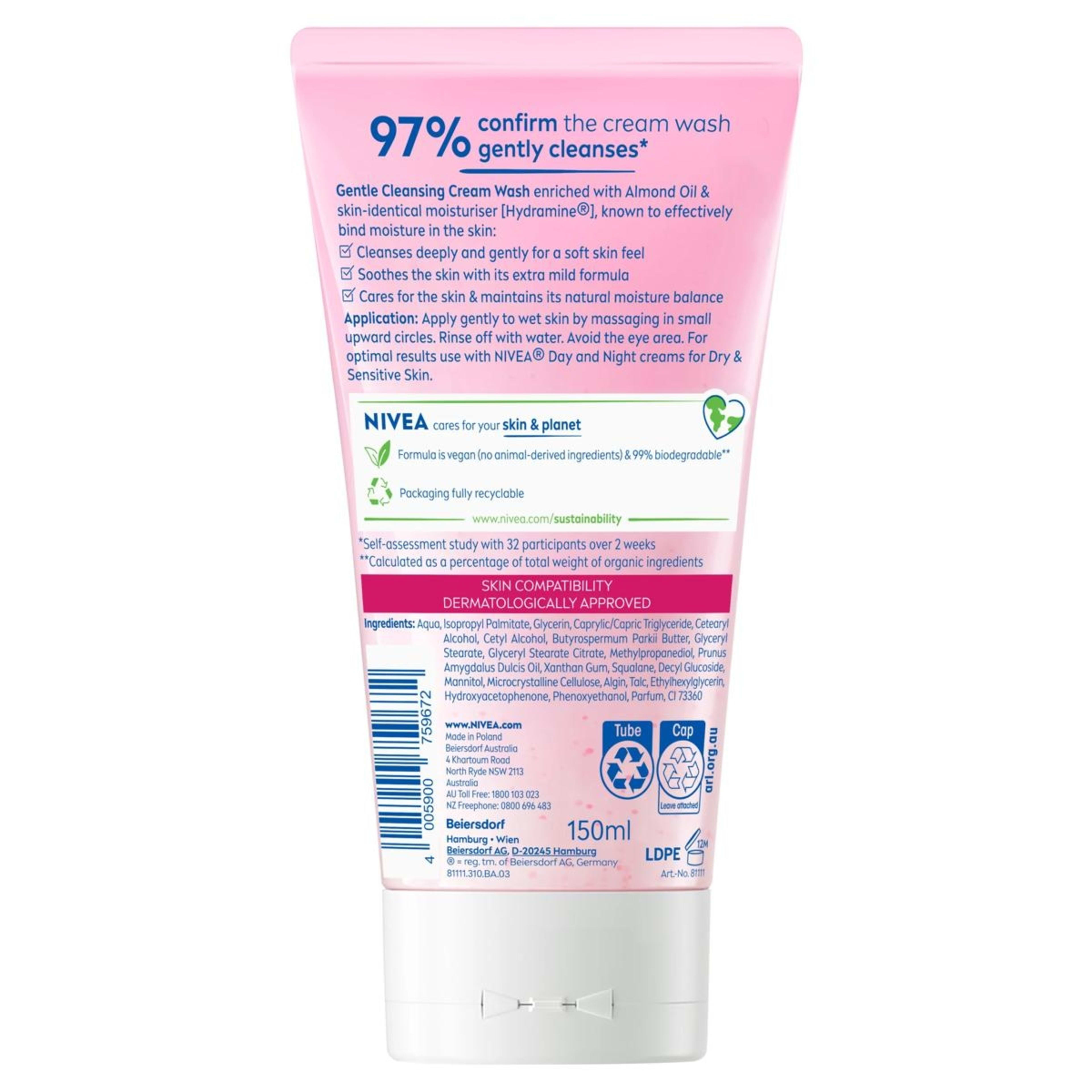 2 Nivea Gentle Cleansing Cream Wash 150ml - Almond Oil and Hydramine, 2 of 7