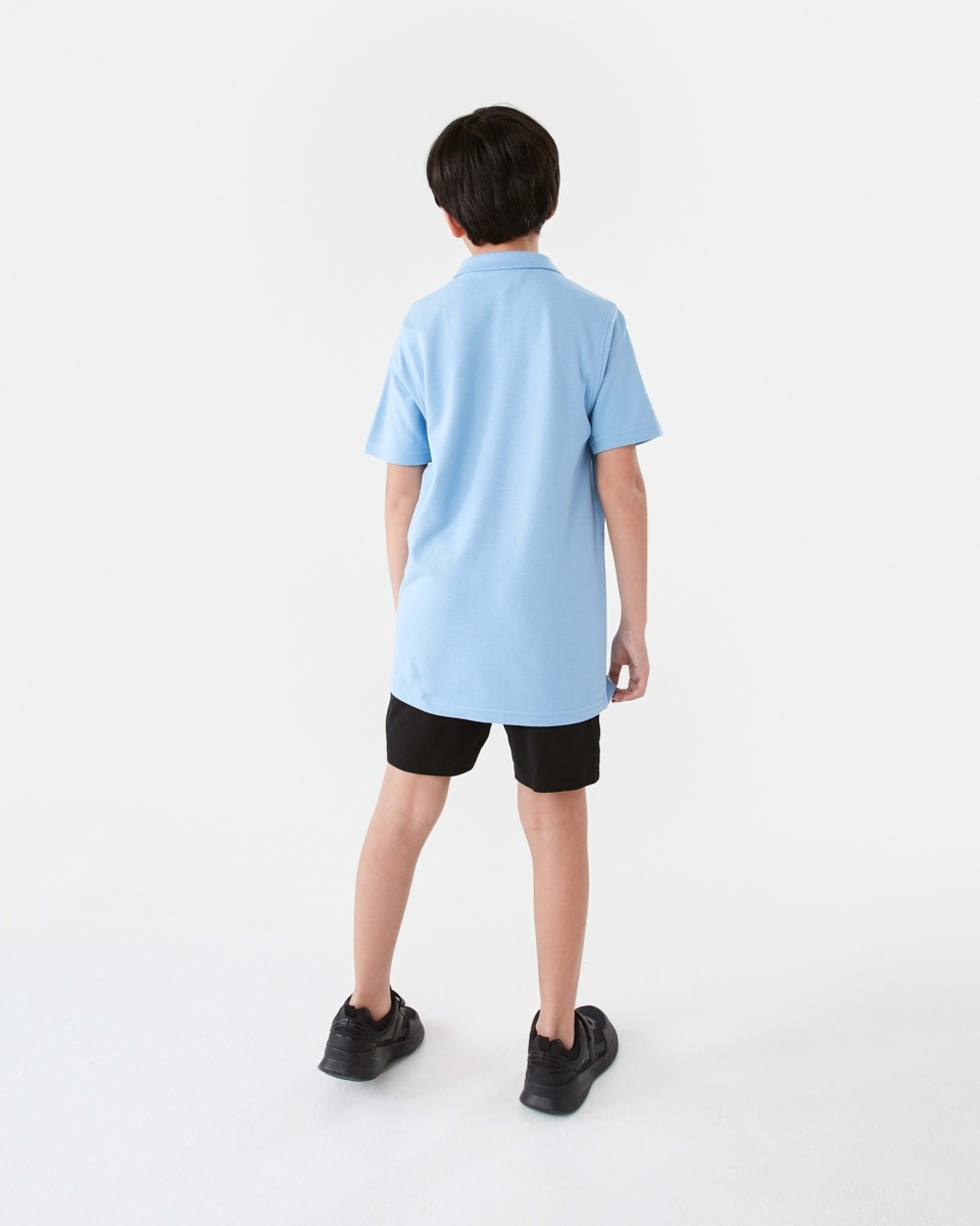 6 School Cotton Polo Shirt Mid Blue, 6 of 8