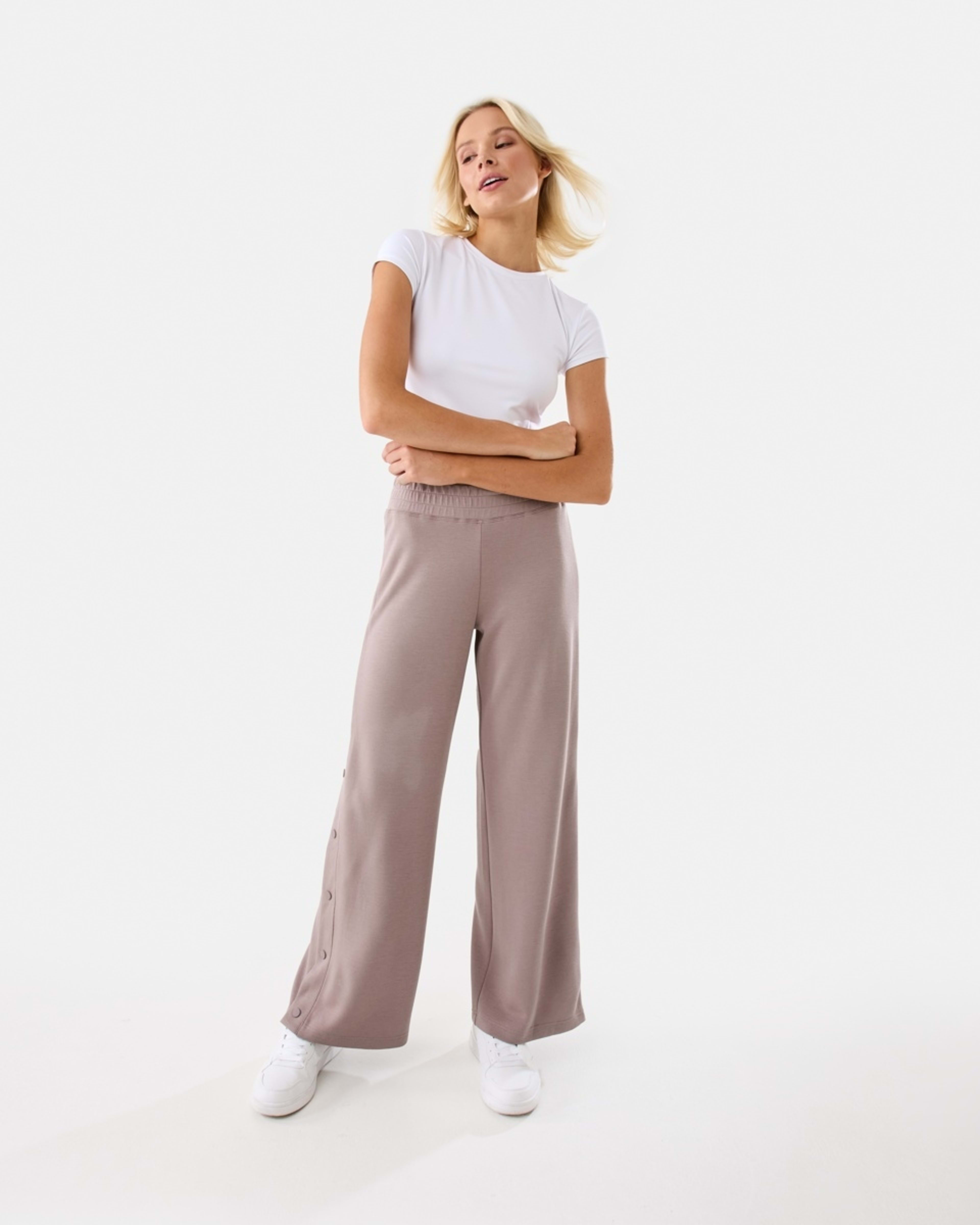 2 Active Womens Snap Trackpants Taupe Tawn, 2 of 10