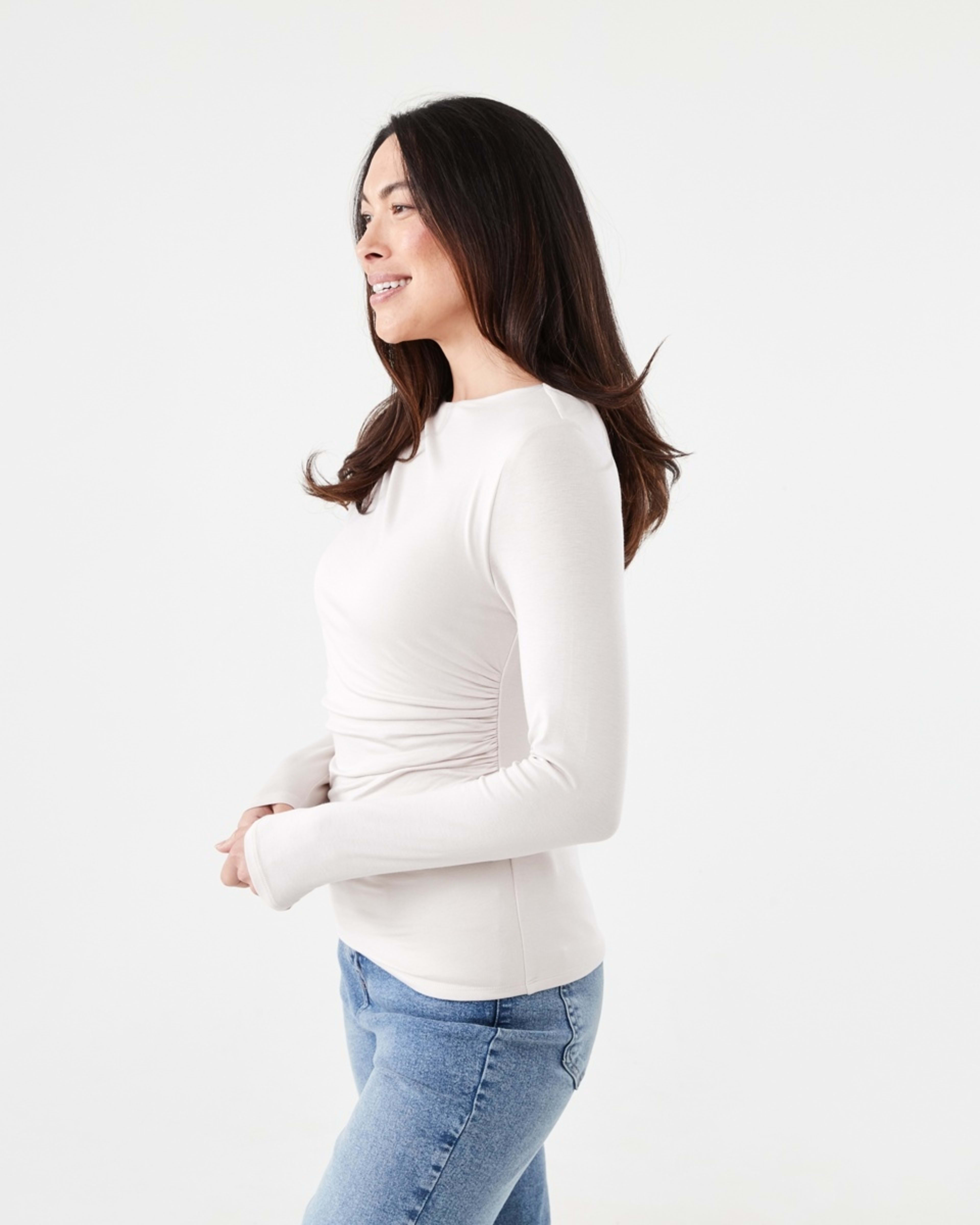 2 Long Sleeve Ruched Shoulder Top Nat Beige, 2 of 6