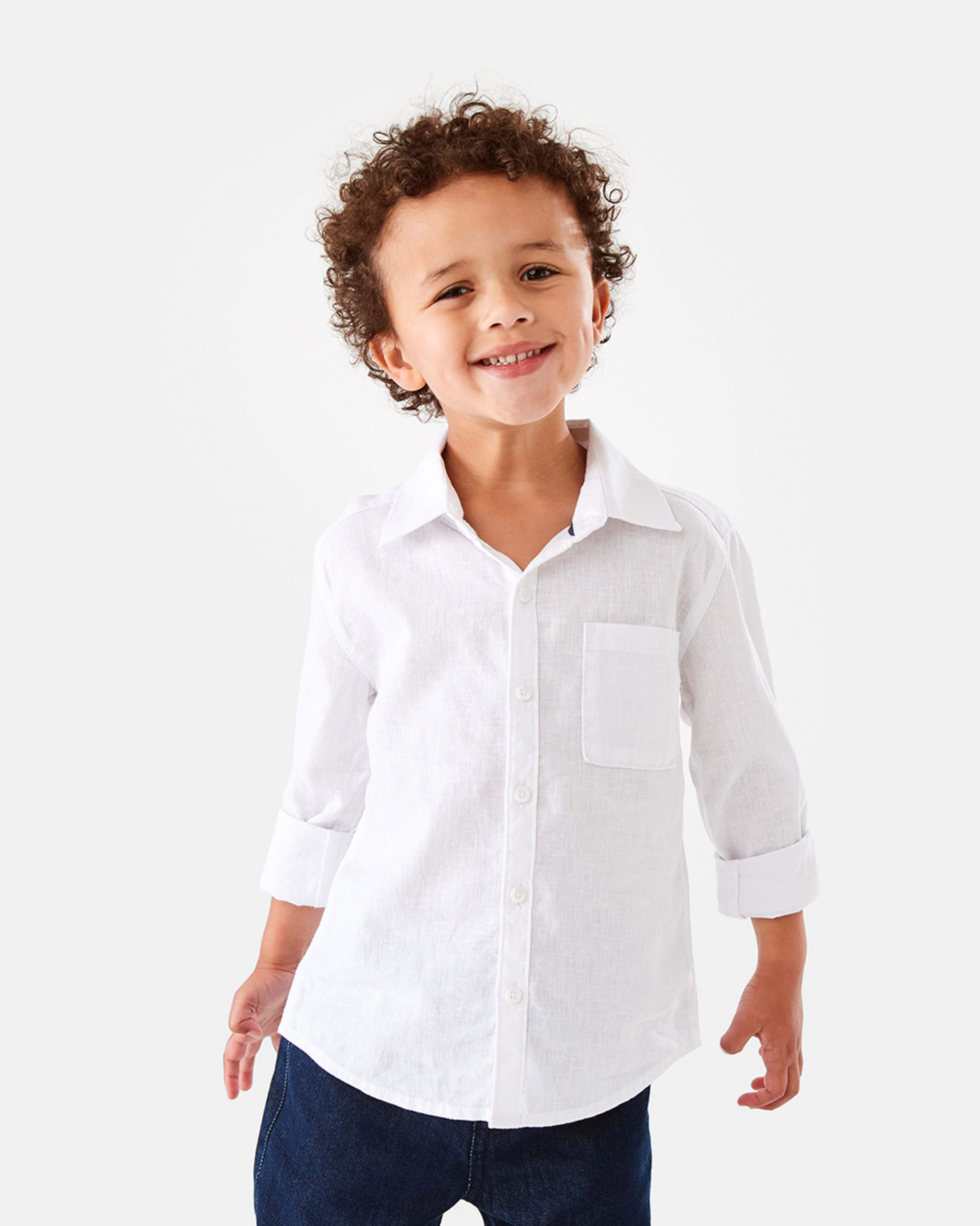 1 Long Sleeve Linen Shirt White, 1 of 9