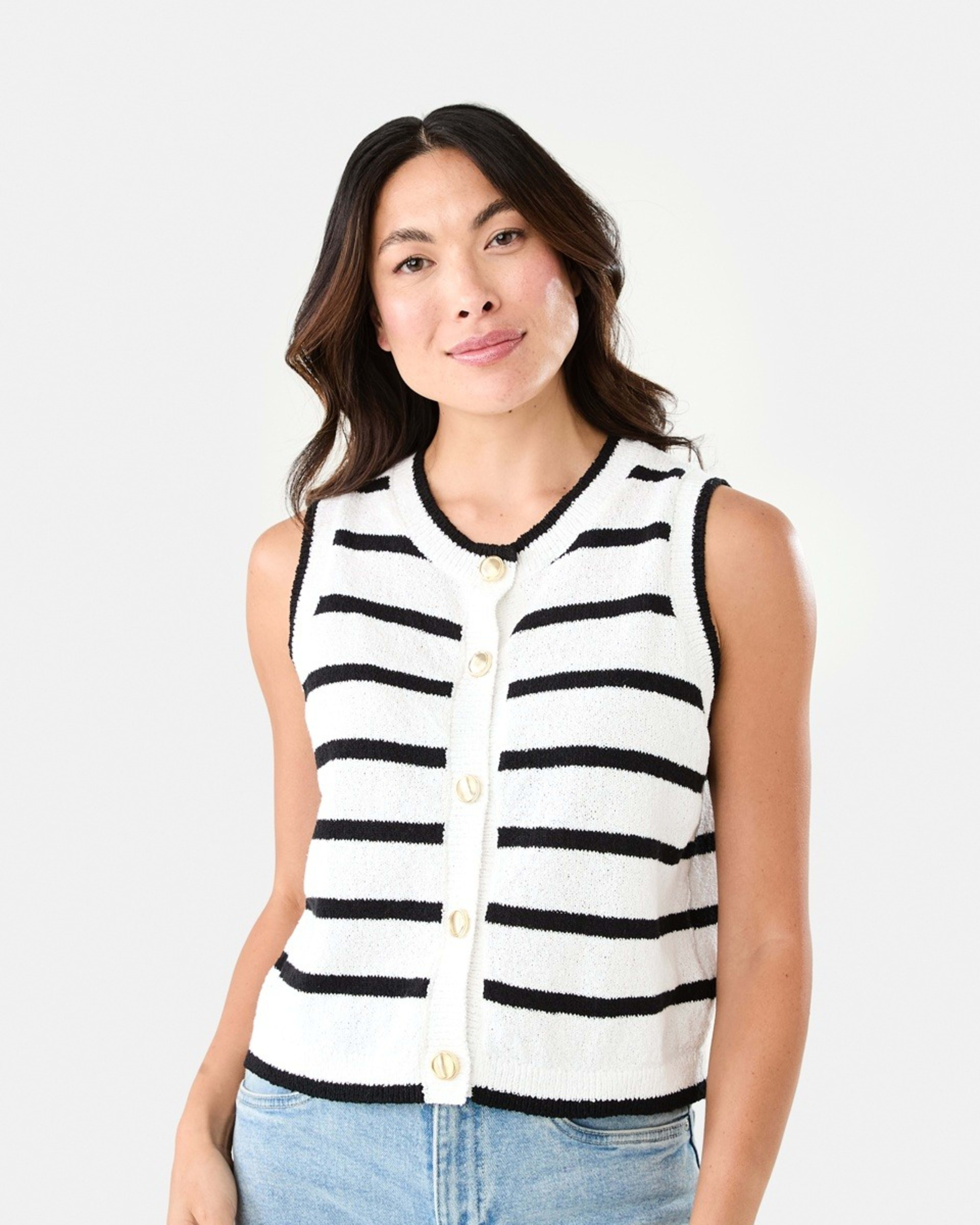 1 Contrast Button Vest Blck Strp, 1 of 8