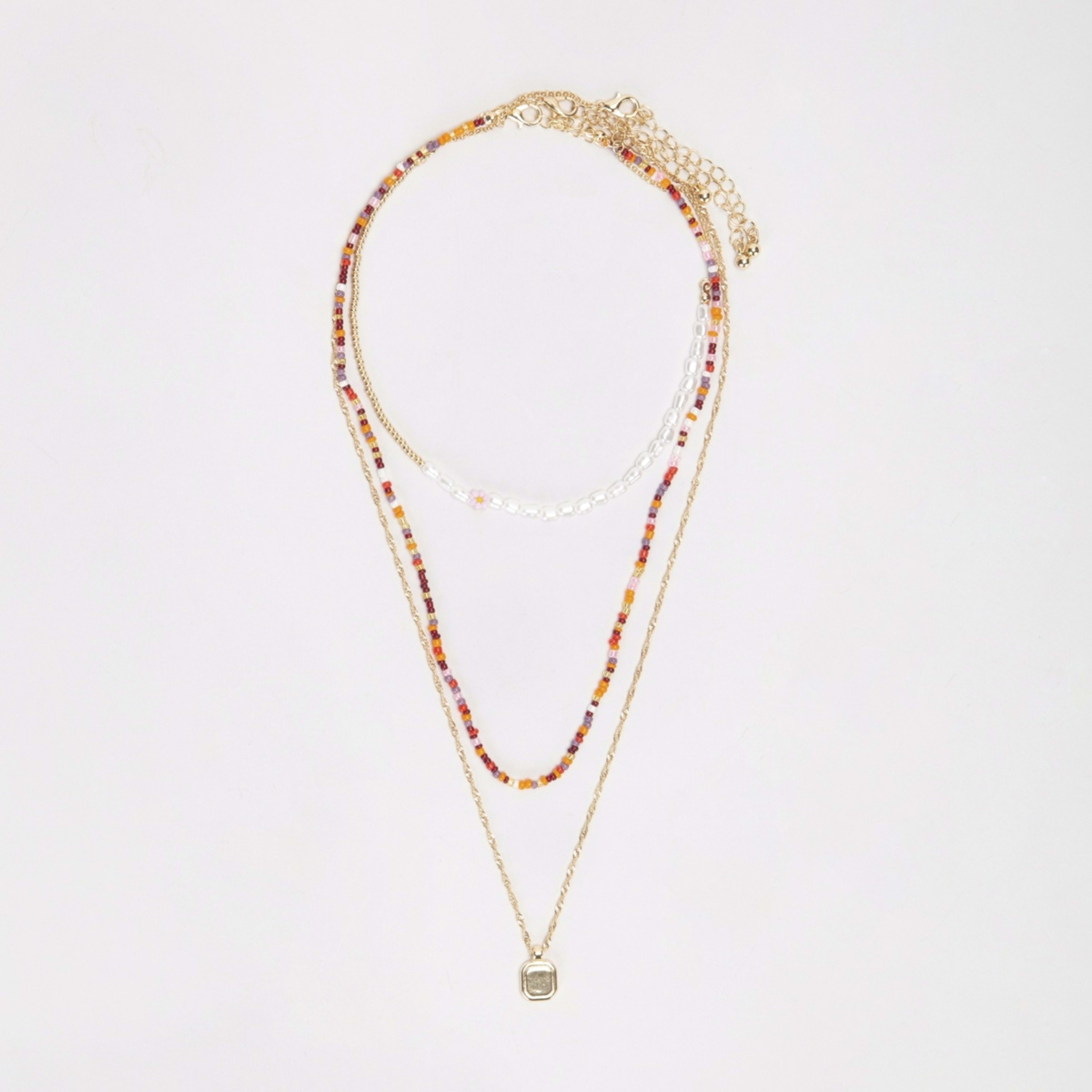 Thin Beaded Necklace - Gold Tone