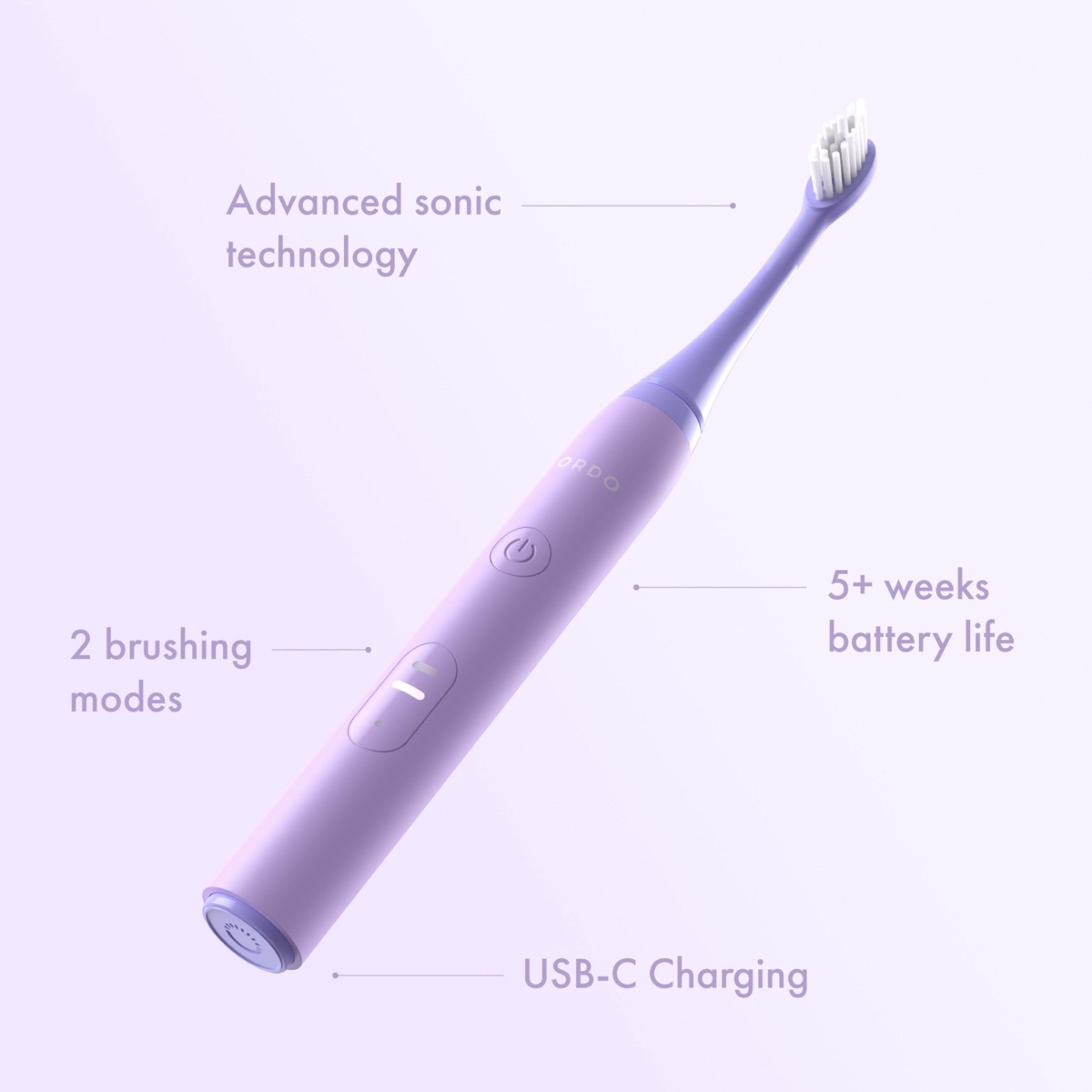 4 Ordo Sonic Lite Charging Electric Toothbrush and 2 Pack Sonic Brush Heads - Lavender, 4 of 7