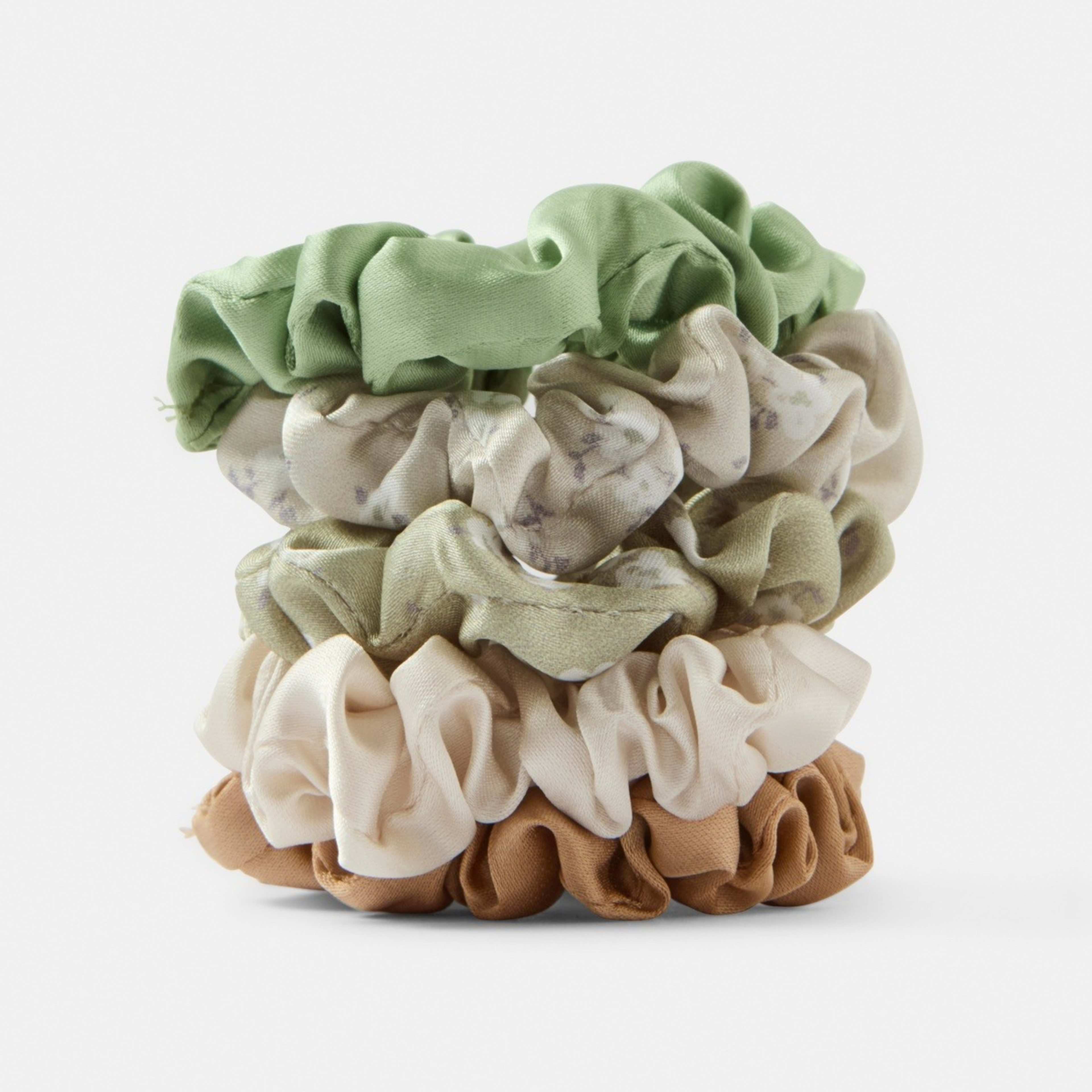 1 5 Pack Satin Ditsy Hair Scrunchies