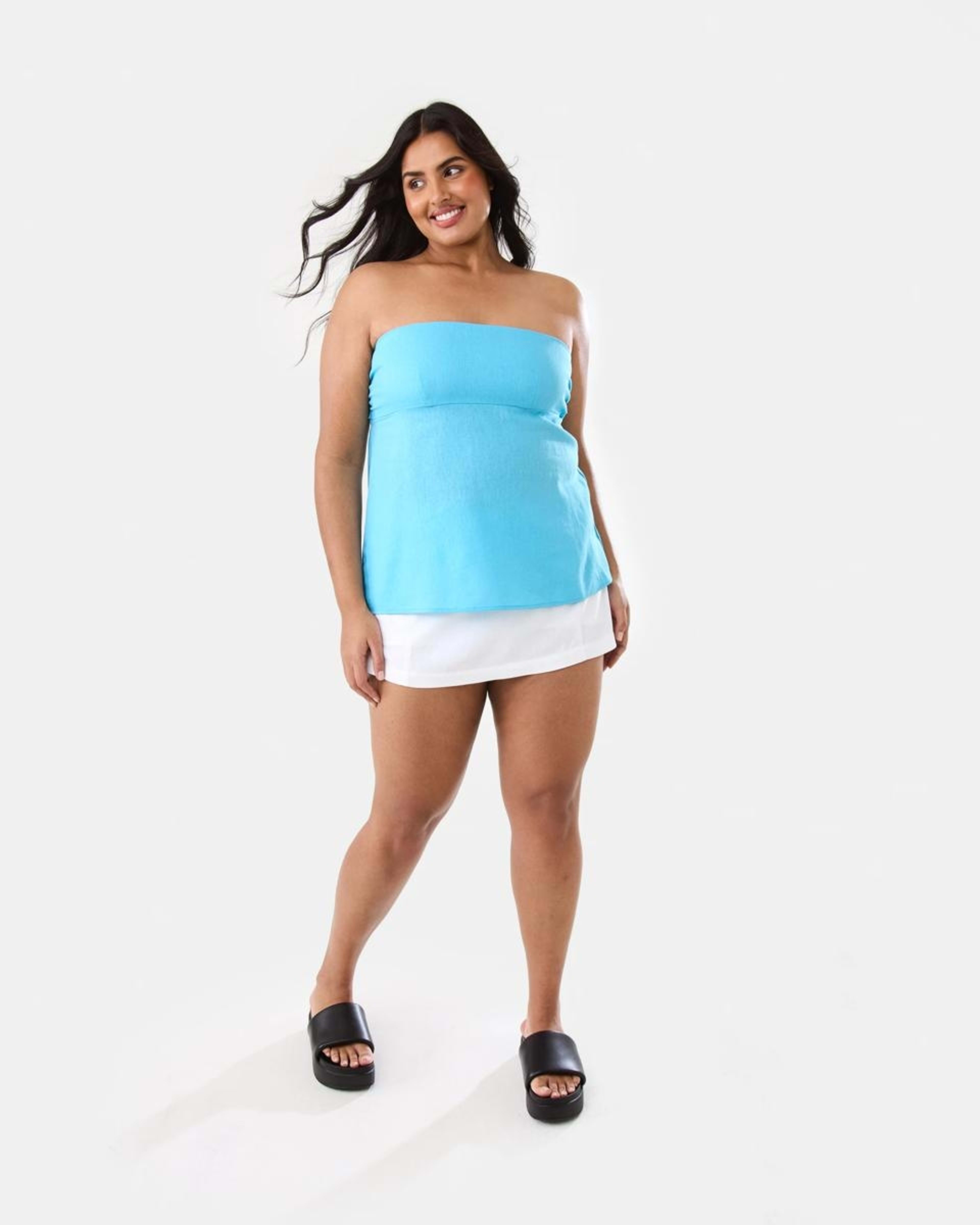 4 Strapless Tie Back Linen Blend Top BLUE TOPAZ, 4 of 9