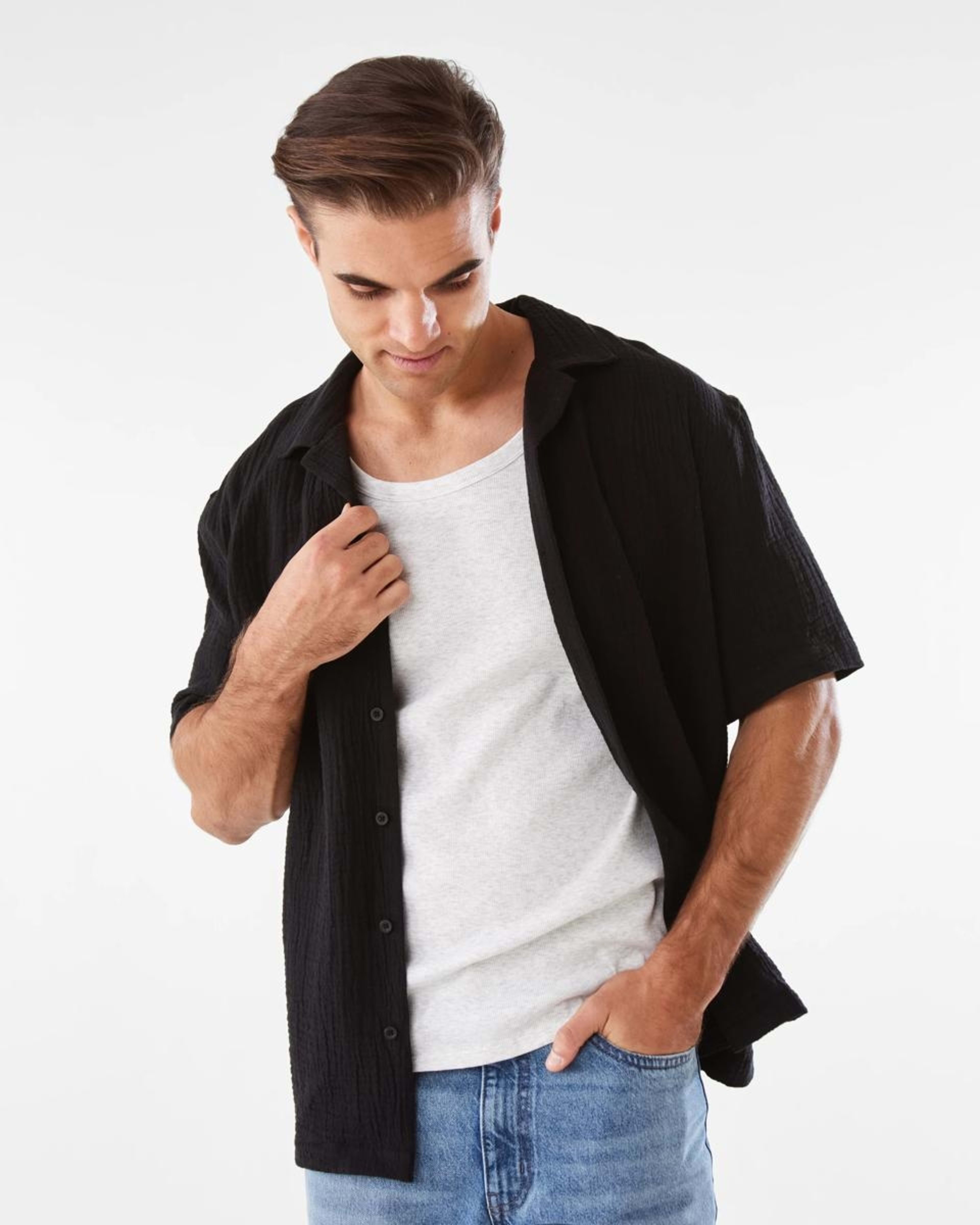 1 Short Sleeve Double Cloth Shirt BLACK