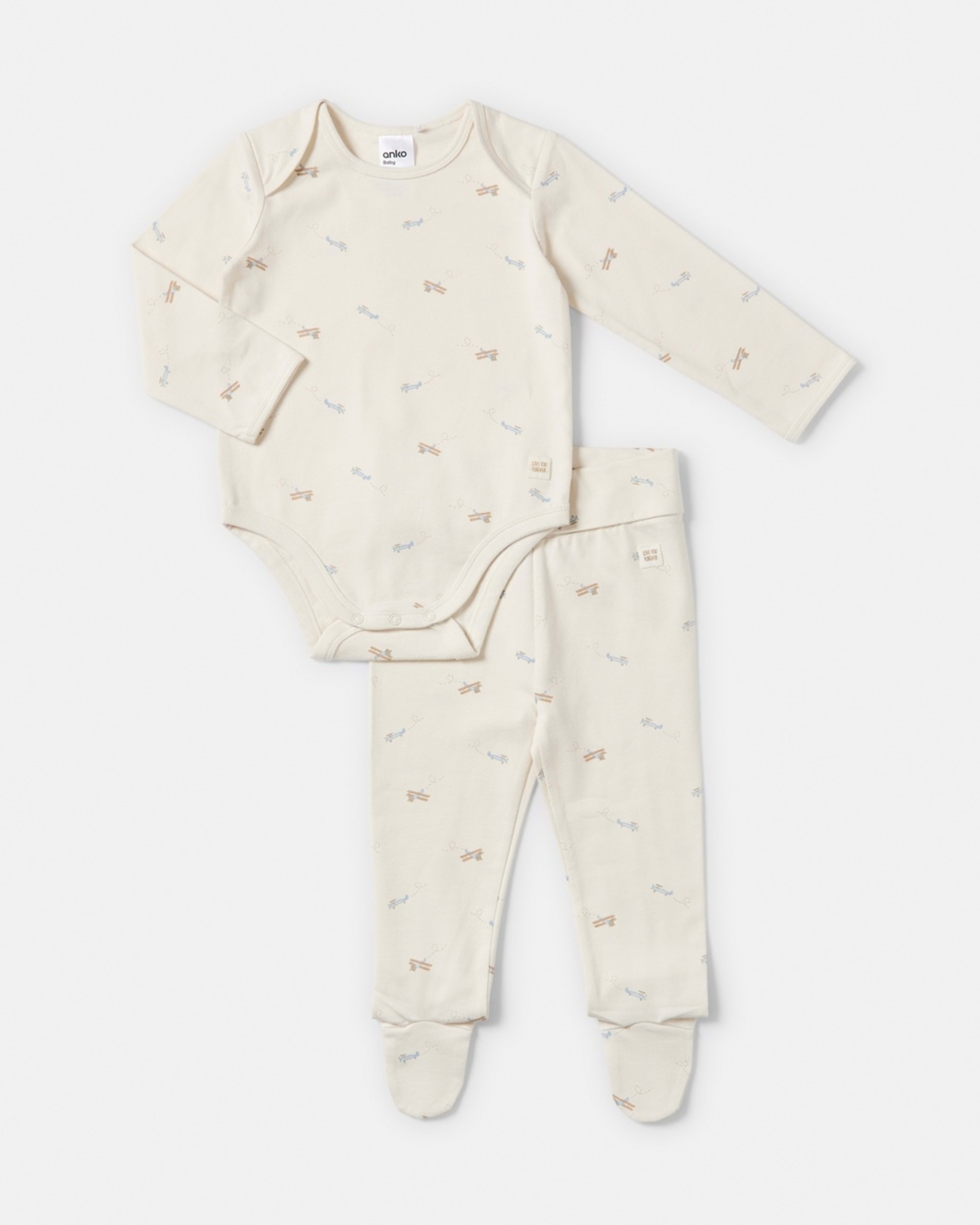 1 2 Piece Long Sleeve Newborn Set CREAM DITSY PLANES, 1 of 6