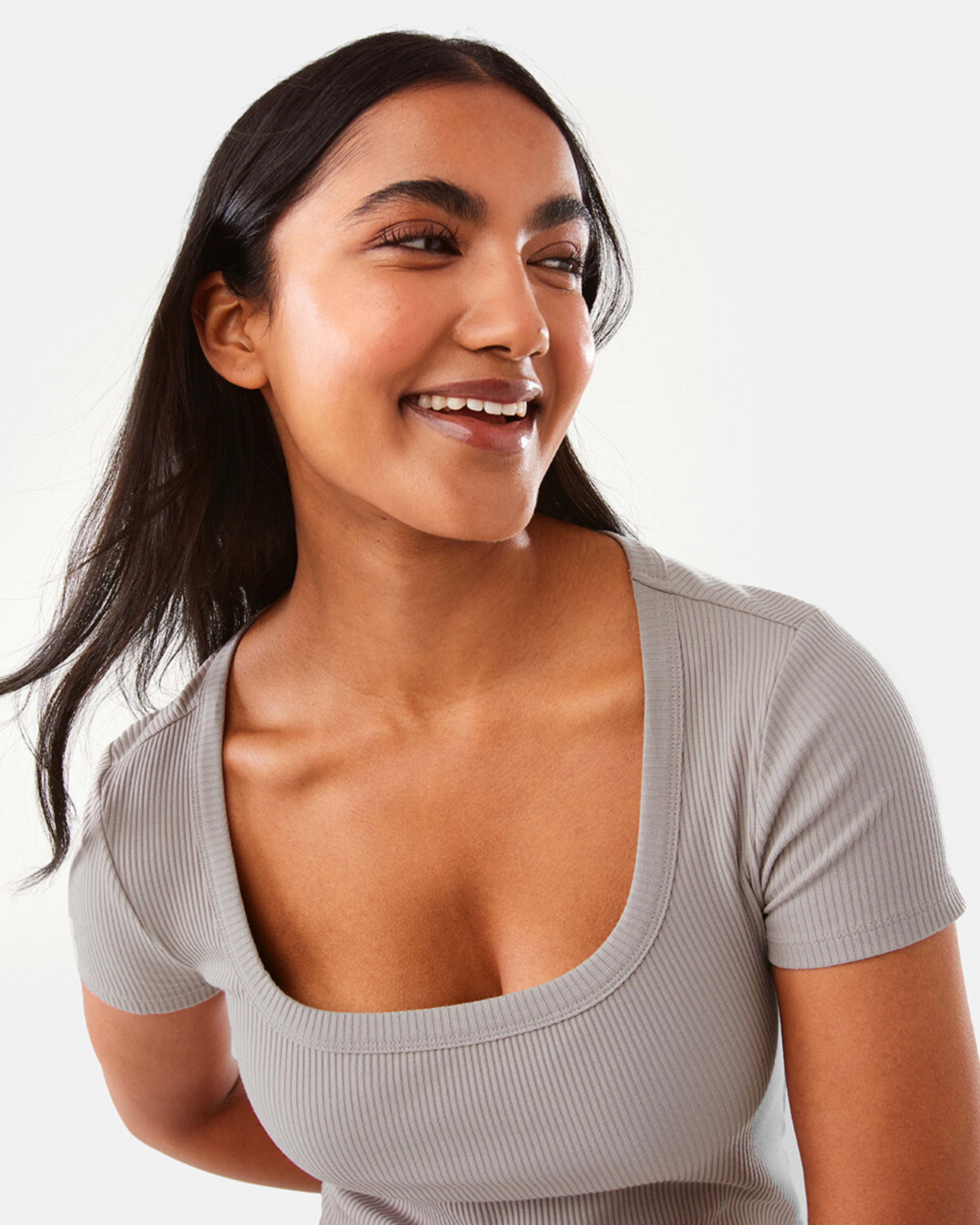 7 Short Sleeve Ribbed Square Neck T-shirt Satellite, 7 of 9