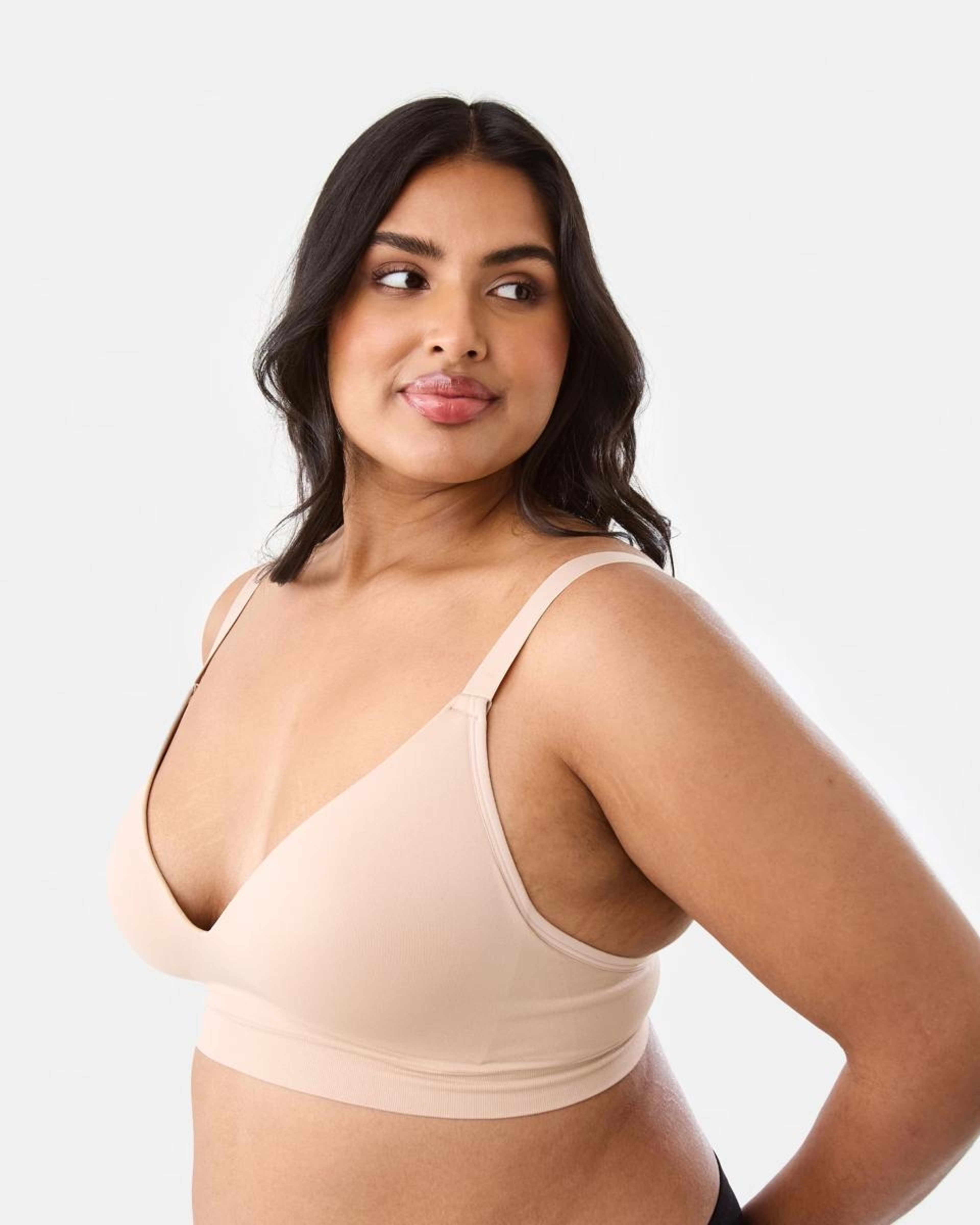 5 2 Pack Full Figure Wirefree Seamfree T-Shirt Bra SOFT SAND BEIGE, BLACK, 5 of 8