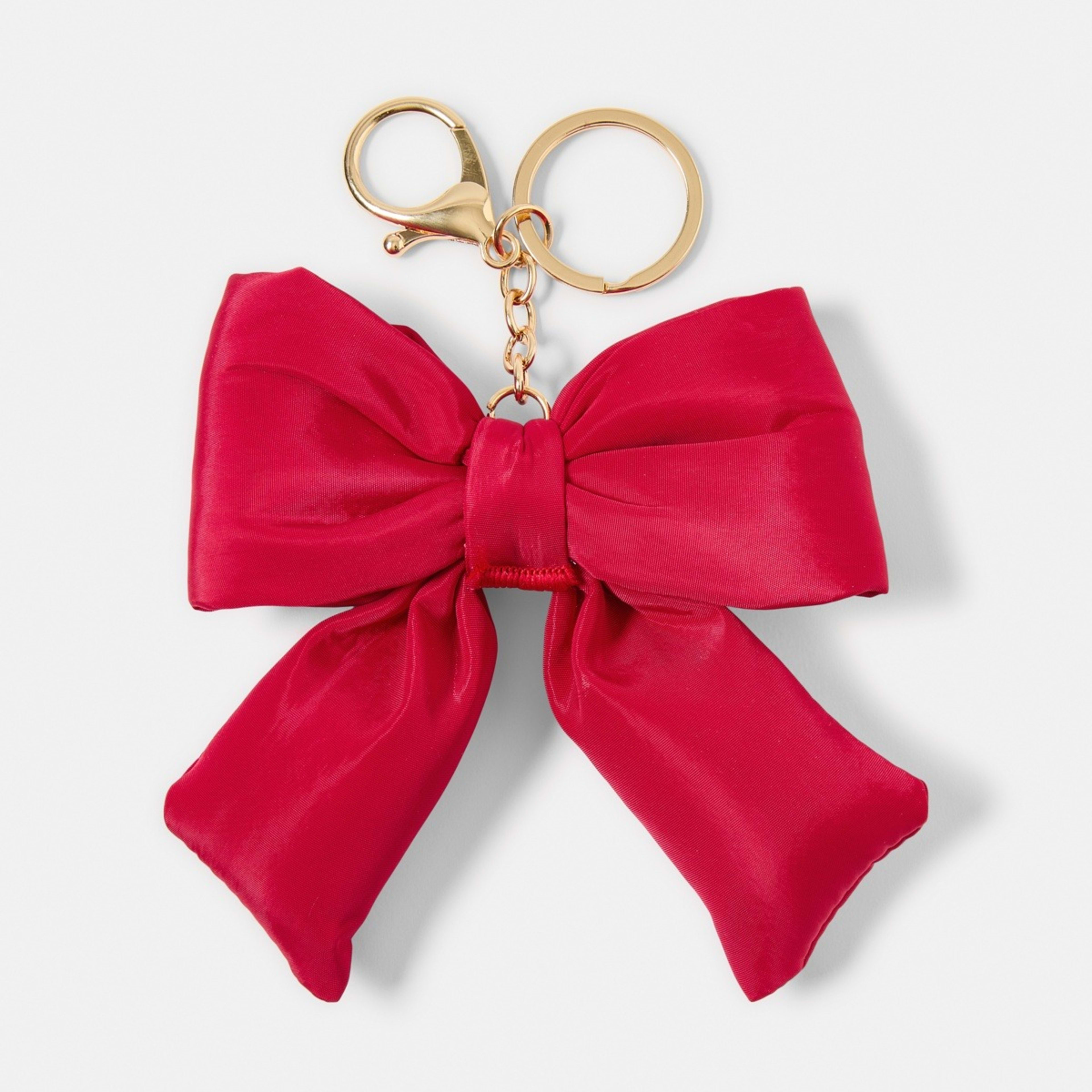 1 Puffy Bow Keyring - Gold Tone and Red