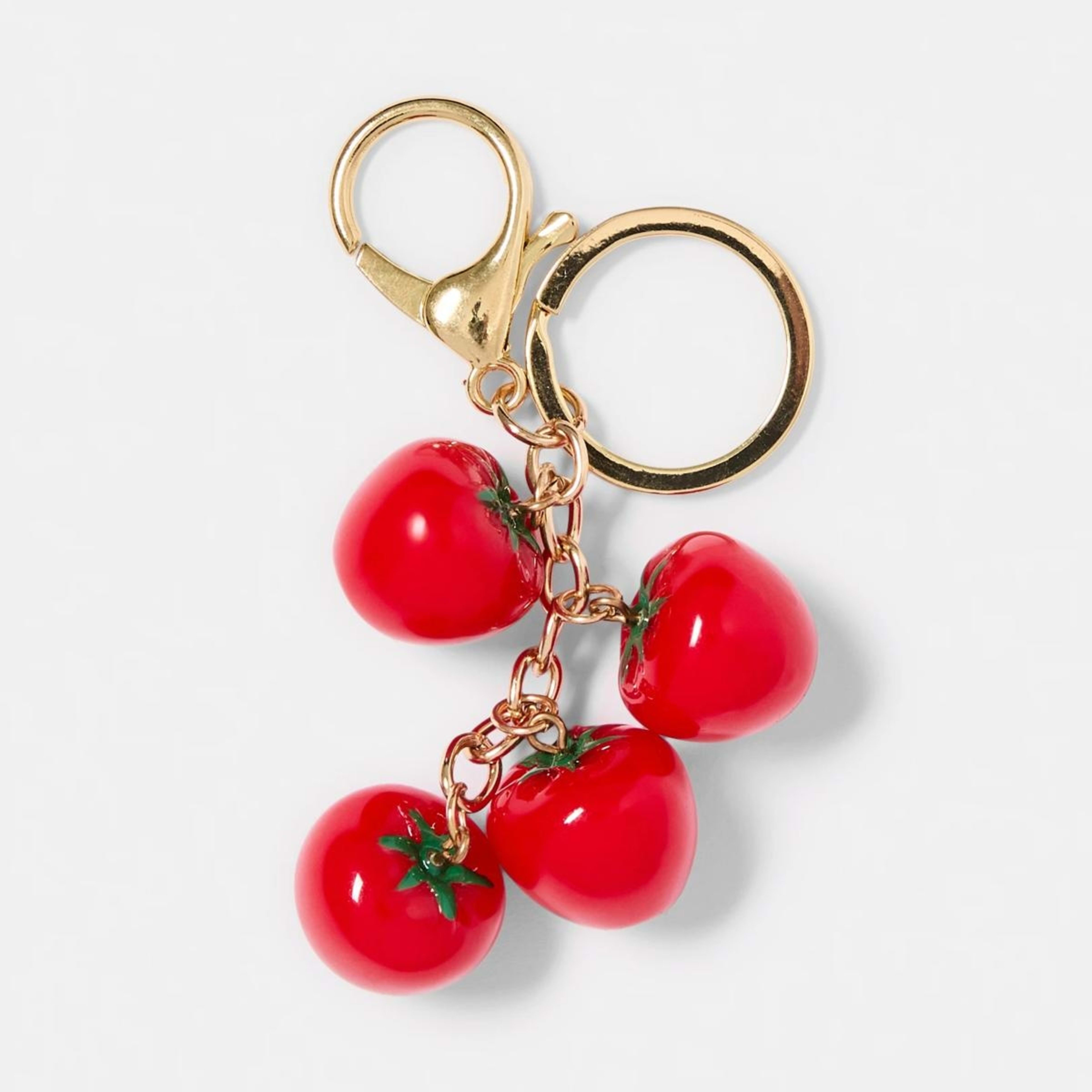 1 Tomato Bag Charm Keyring - Gold Tone, Red and Green