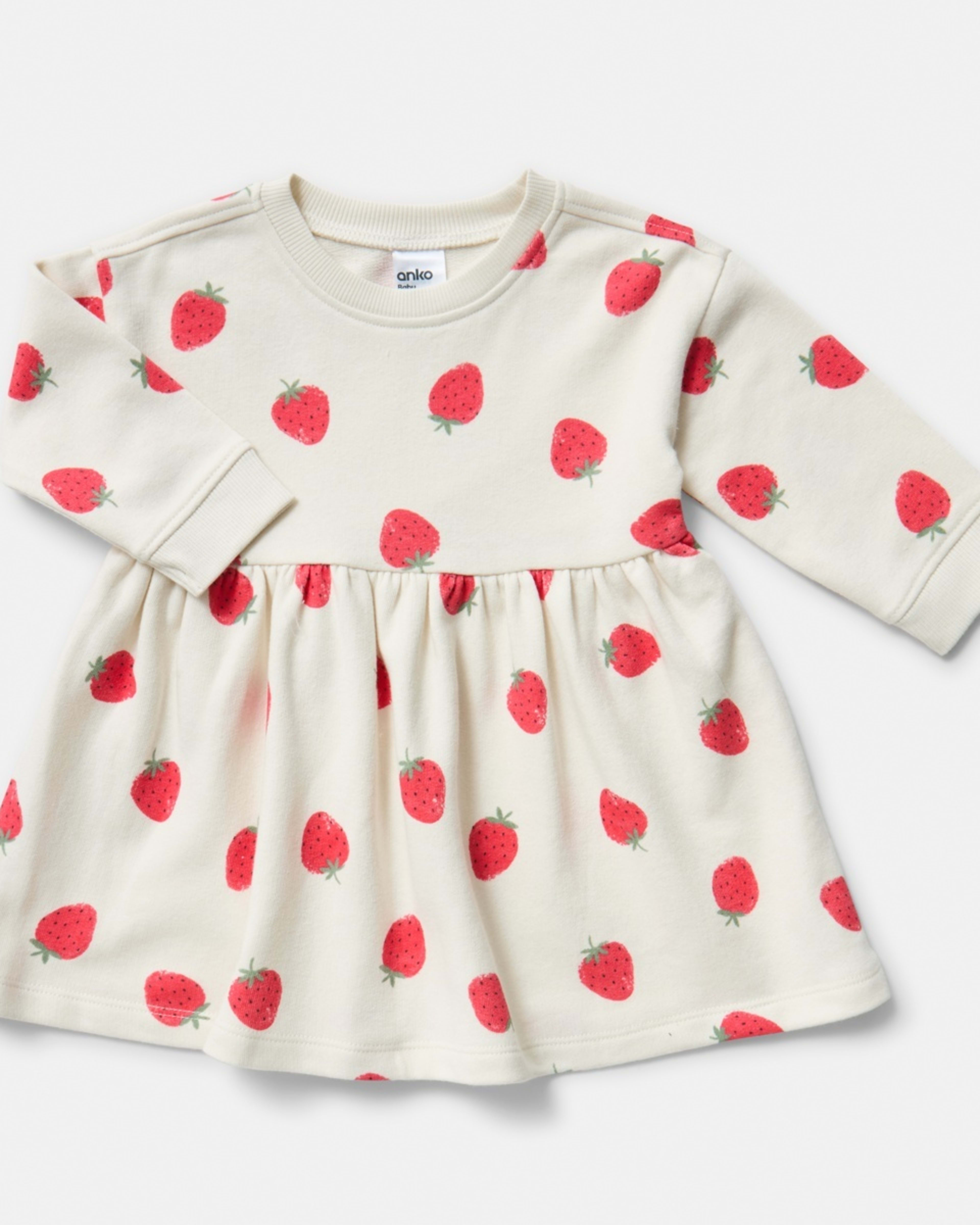 1 Long Sleeve Terry Dress CREAM STRAWBERRY, 1 of 3
