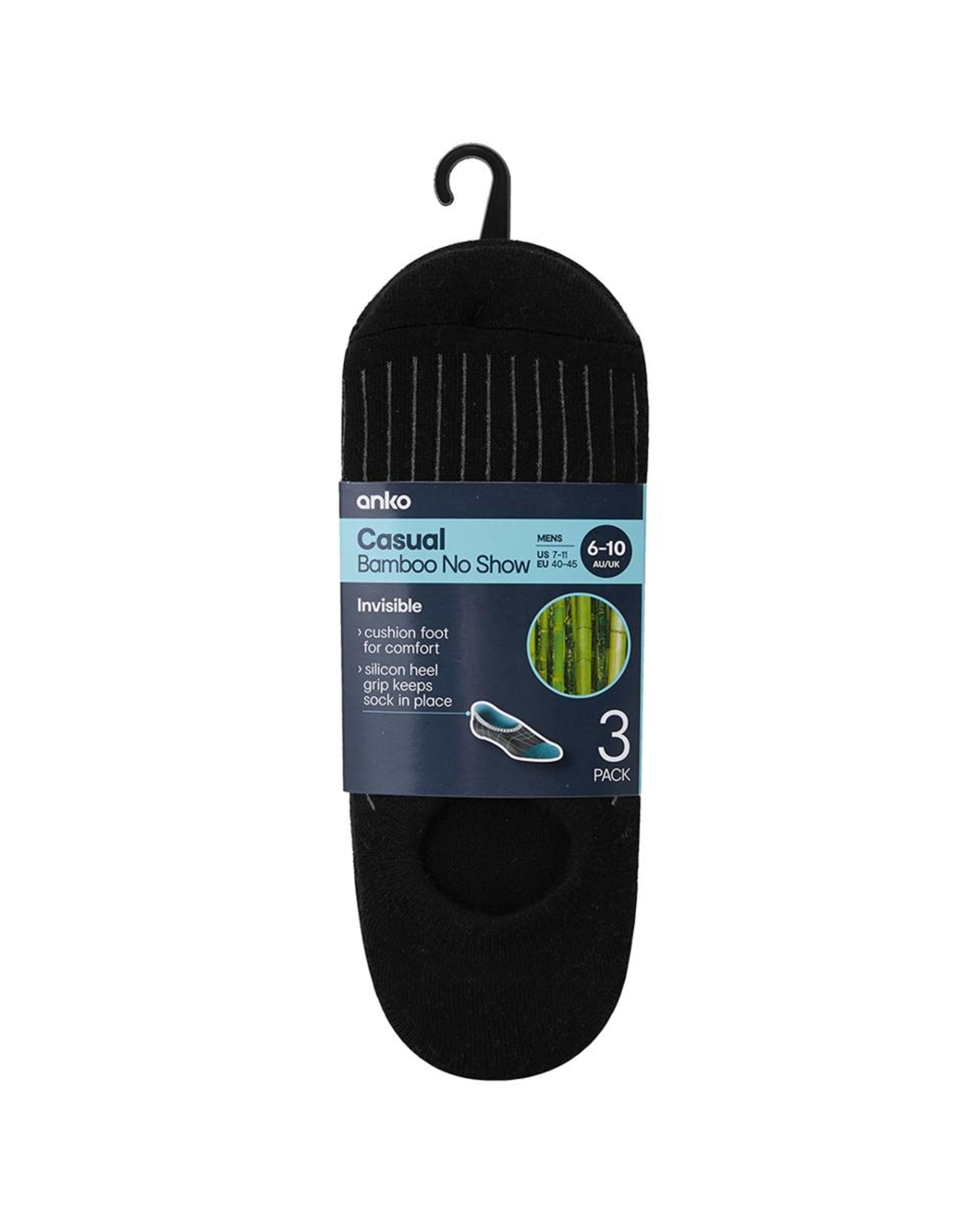 3 3 Pack Bamboo Sneaker Socks BLACK, 3 of 3