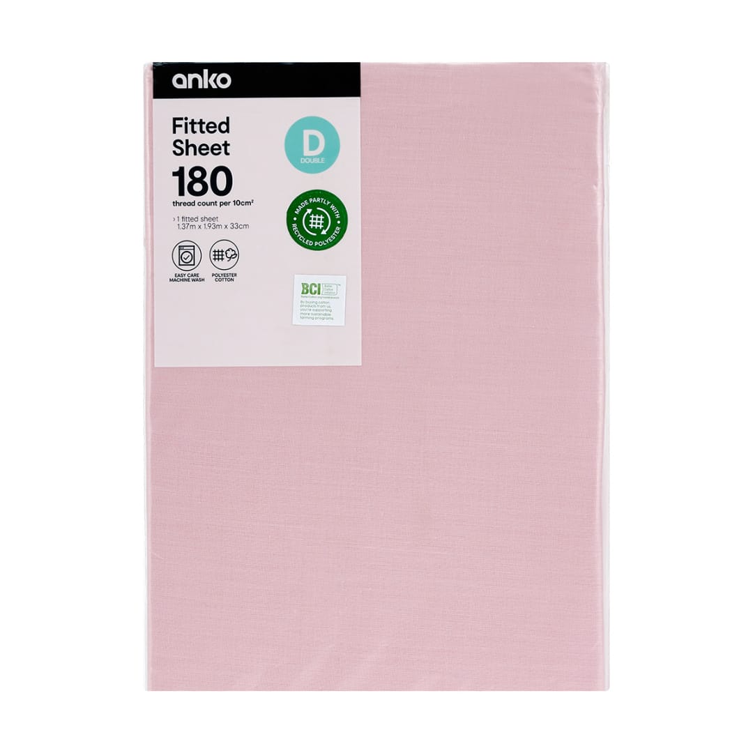180 Thread Count Fitted Sheet Double Bed, Pink Kmart