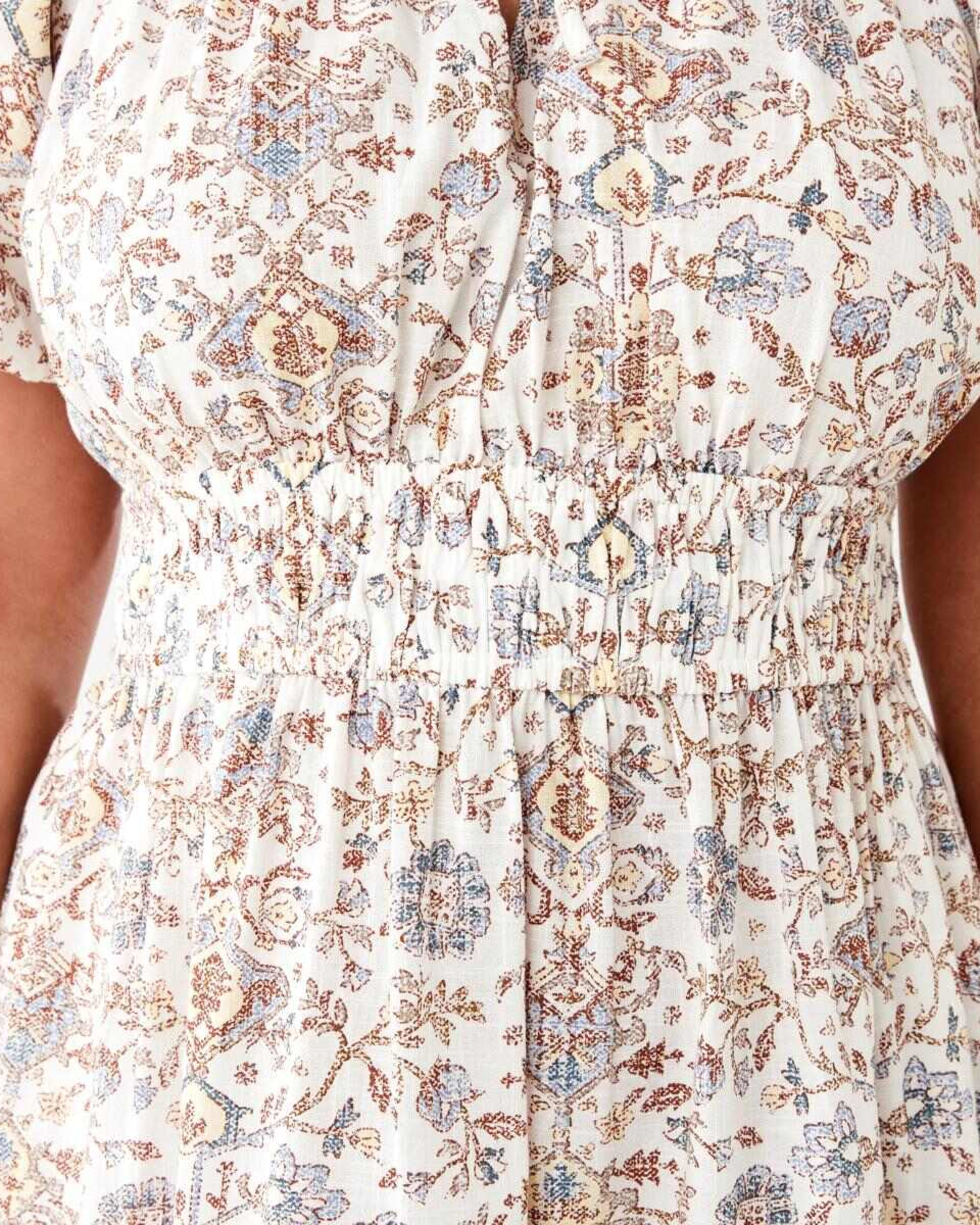 7 Short Sleeve Shirred Waist Midi Dress BOHO FLORAL BRUNI BLUE, 7 of 9